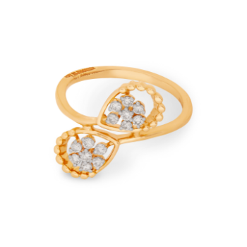 Twin Heart Shape 14K Diamond Yellow Gold Ring