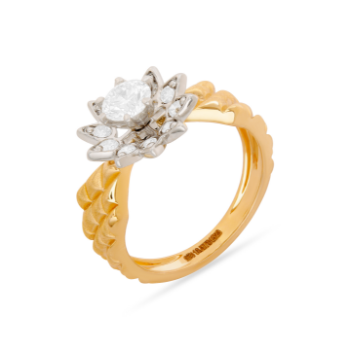 Lotus Yellow Gold 14K Diamond Ring