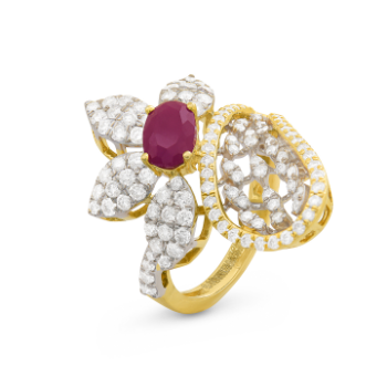 Central Ruby Flower-Drop Micro Diamonds Ring