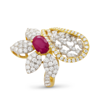Central Ruby Flower-Drop Micro Diamonds Ring