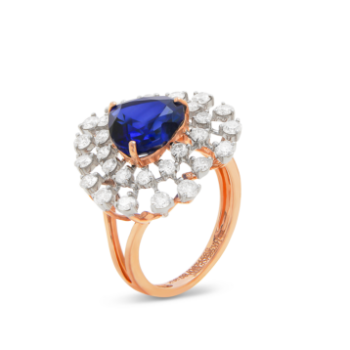 Blue Sapphire Love Crest Diamonds Embedded Ring