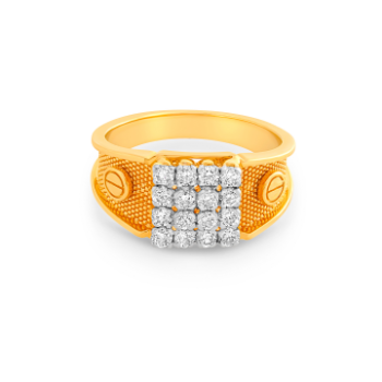  Men’s  4x4 Square Diamond Ring in 14K Yellow Gold