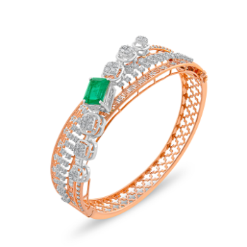 Designer Green Emarald Diamond Bracelent in 14K Rose Gold