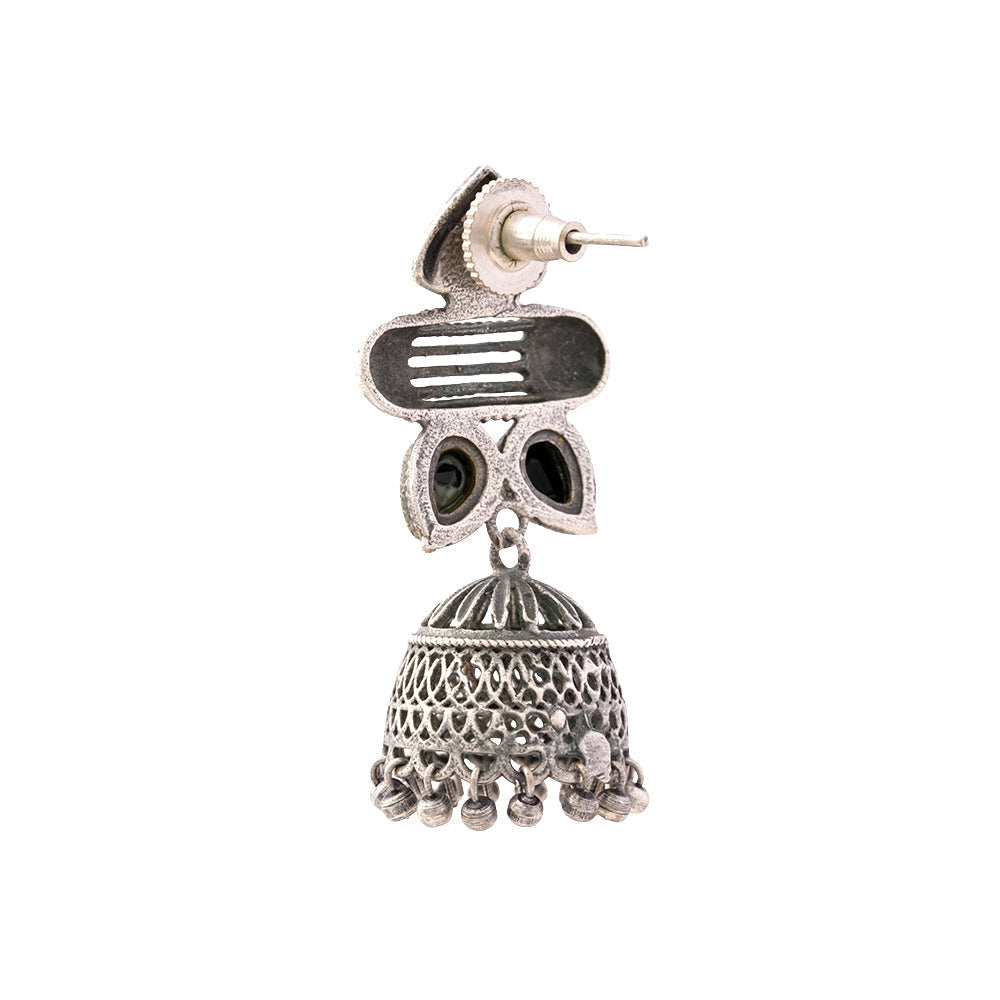 Taal- Silver Brass Oxidised jhumka earrings(Black)