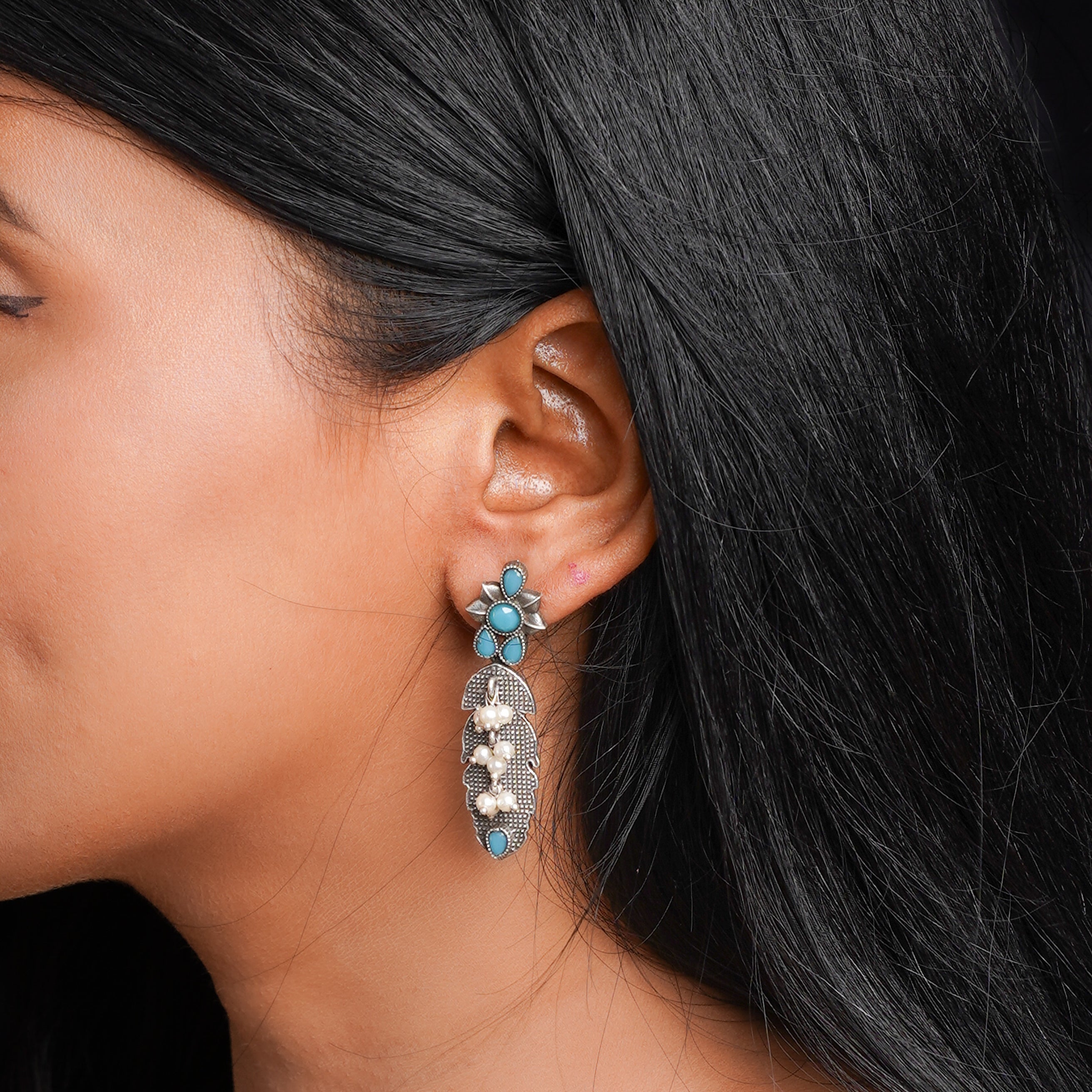 MotiPatra- Silver Brass Pearl dangler earrings