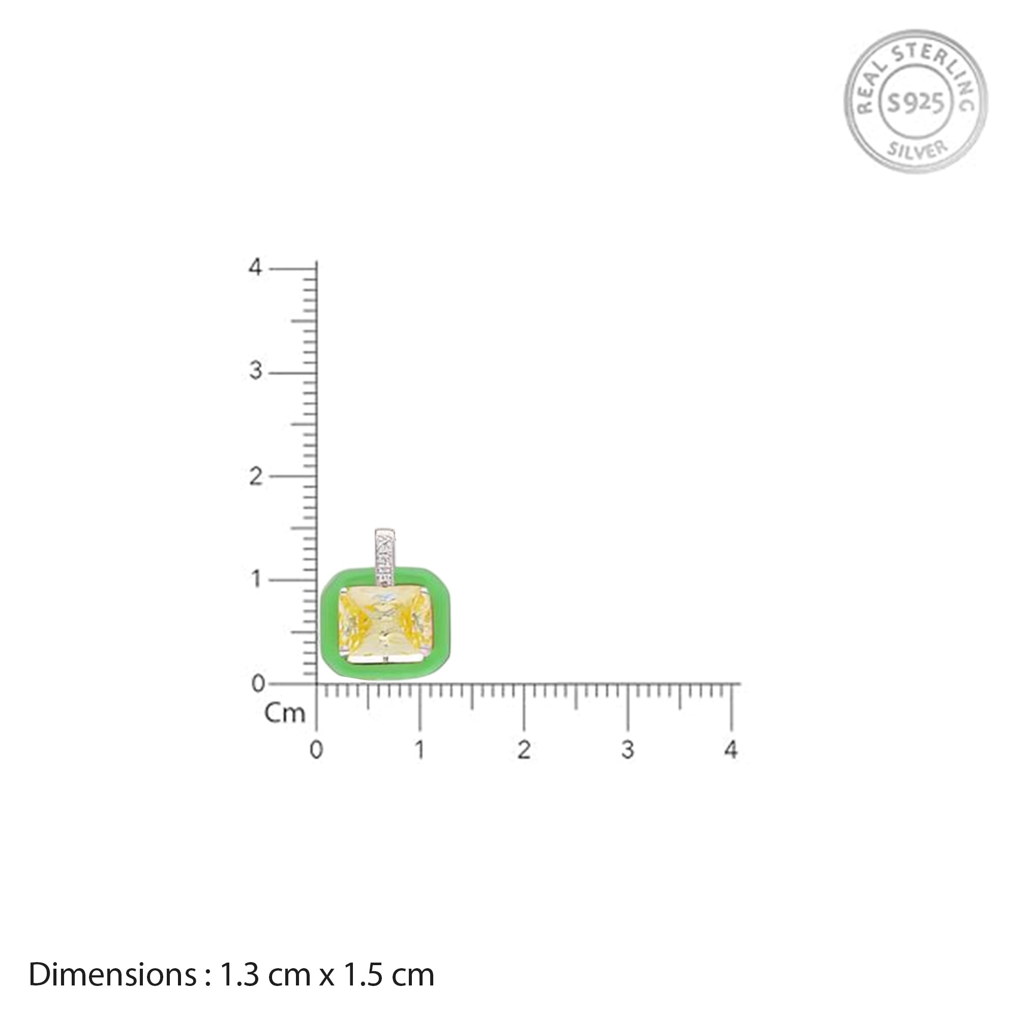 Contemporary Square Necklace with Yellow Emerald-Cut Stone and Green Enamel