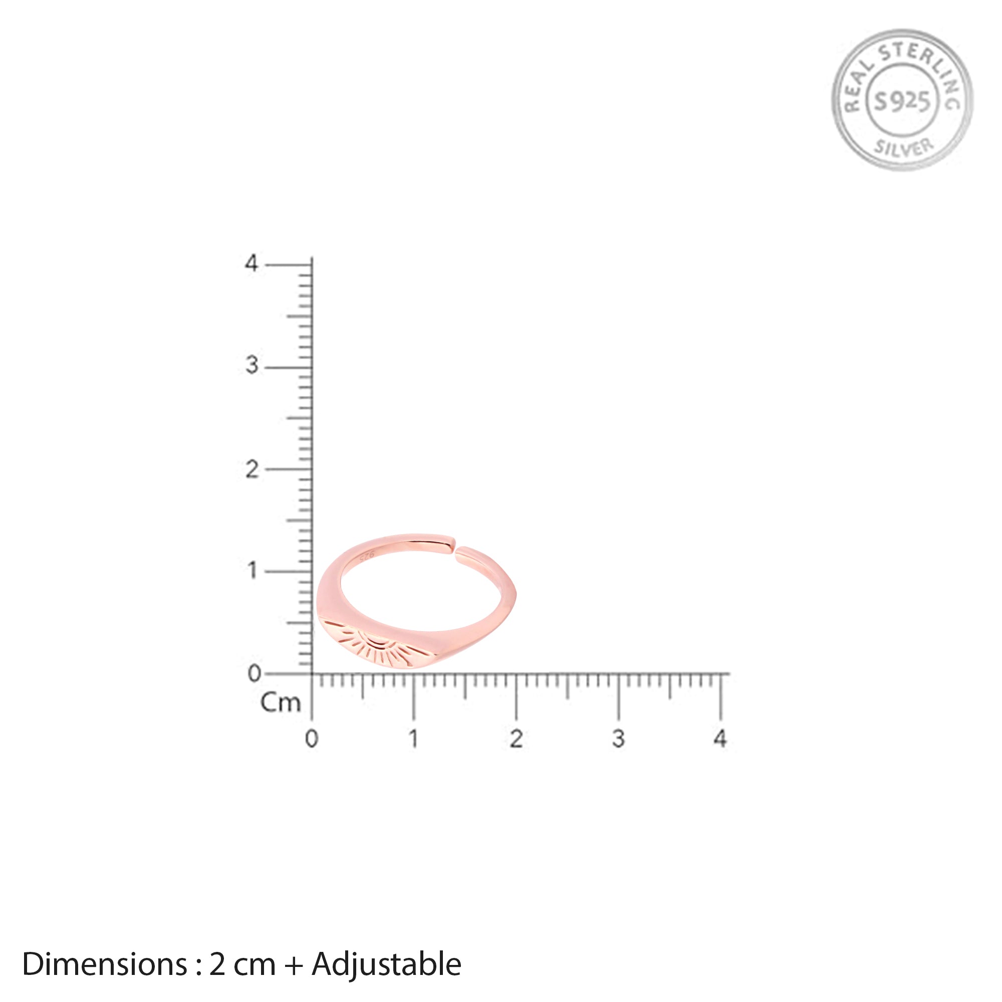 Rose Gold Plated with Engraved Sun Design, Minimalist Open Band [Size-12.5, Adjustable]