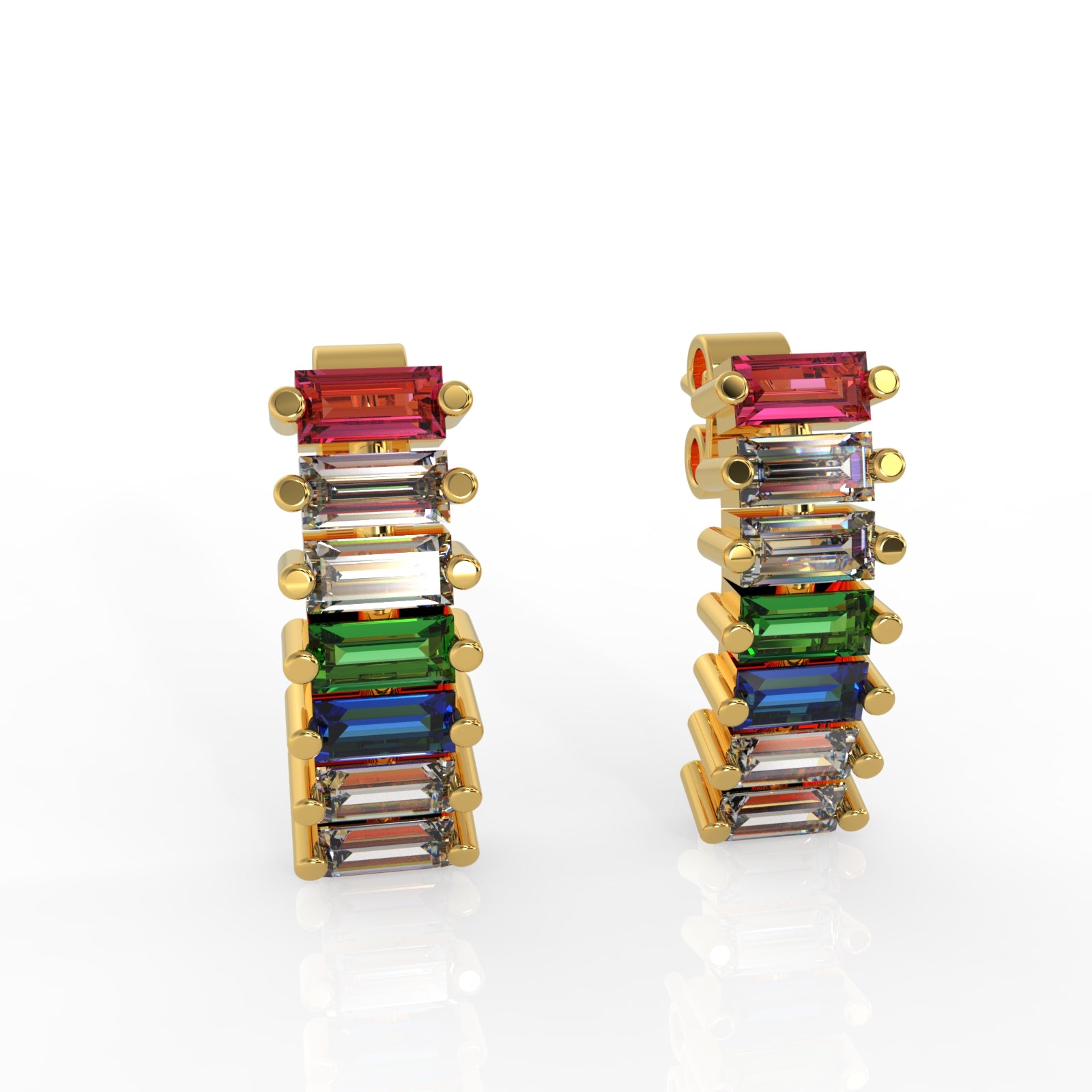 TVISVA JEWELS Gold Plated Multi-color Baguette Cubic Zirconia Contemporary Party Wear Earrings for Women