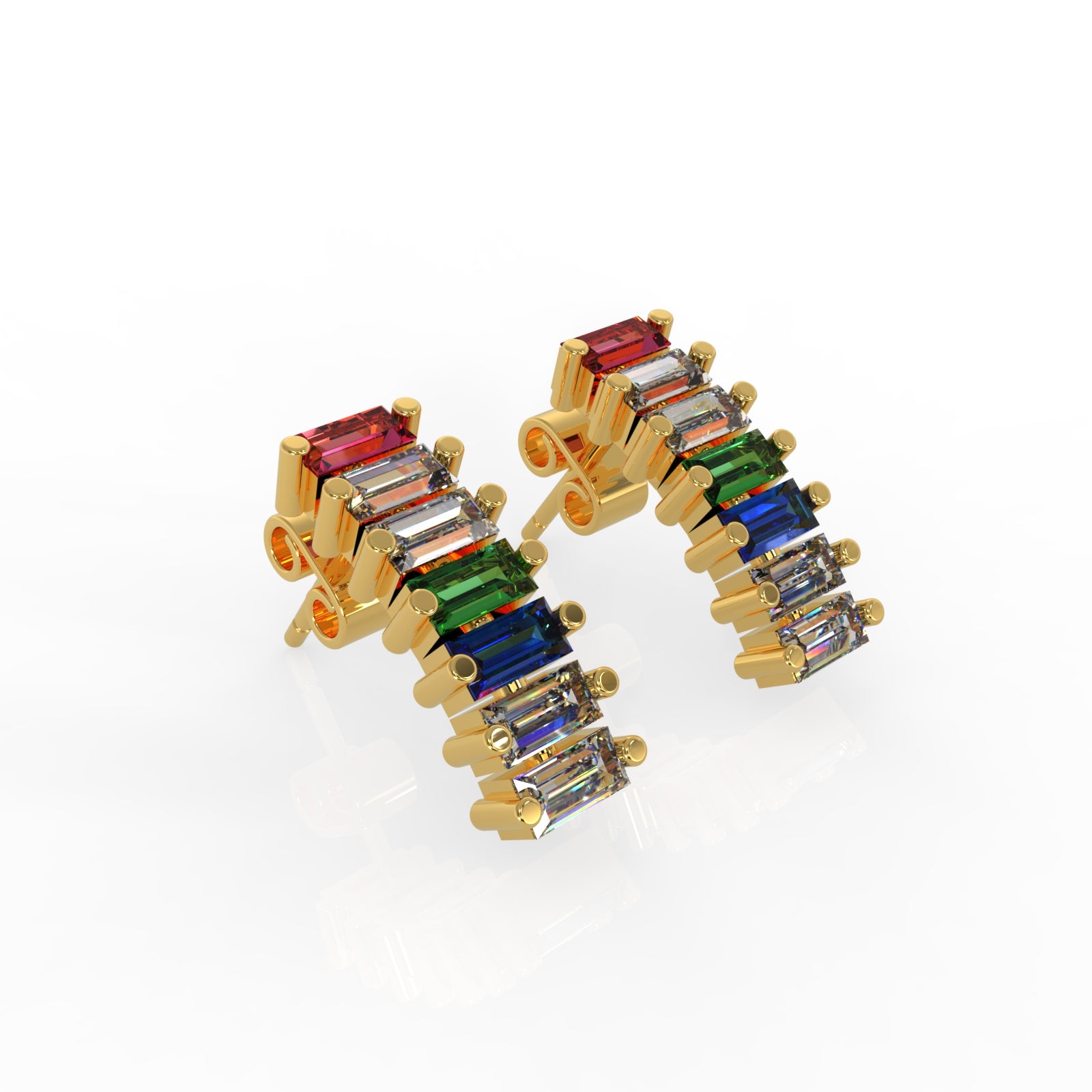 TVISVA JEWELS Gold Plated Multi-color Baguette Cubic Zirconia Contemporary Party Wear Earrings for Women