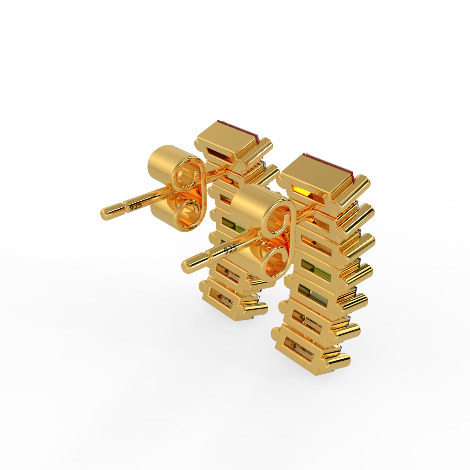 TVISVA JEWELS Gold Plated Multi-color Baguette Cubic Zirconia Contemporary Party Wear Earrings for Women