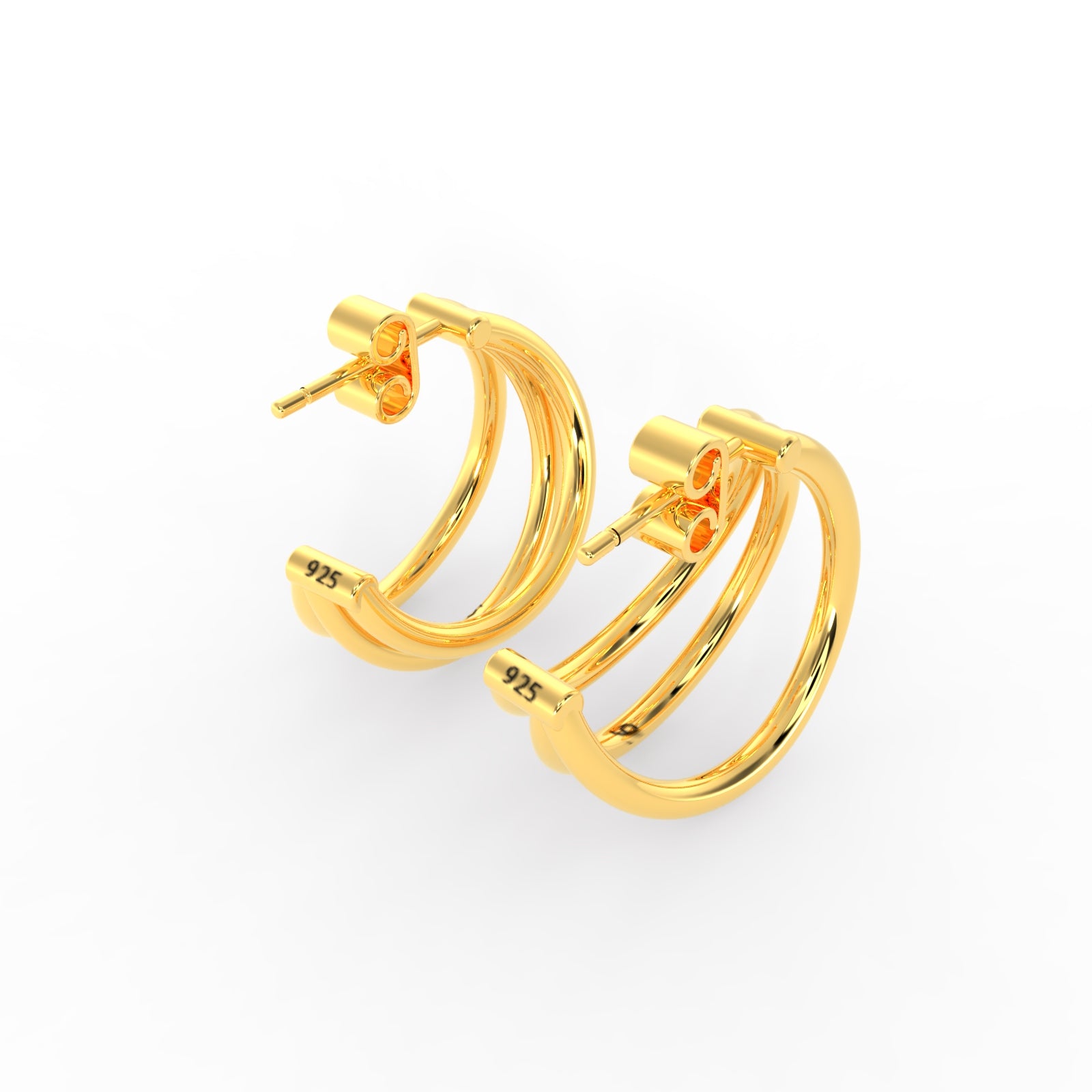 TVISVA JEWELS Women's Gold Plated Contemporary Plain Triple Hoop Earrings for Daily Wear & Party