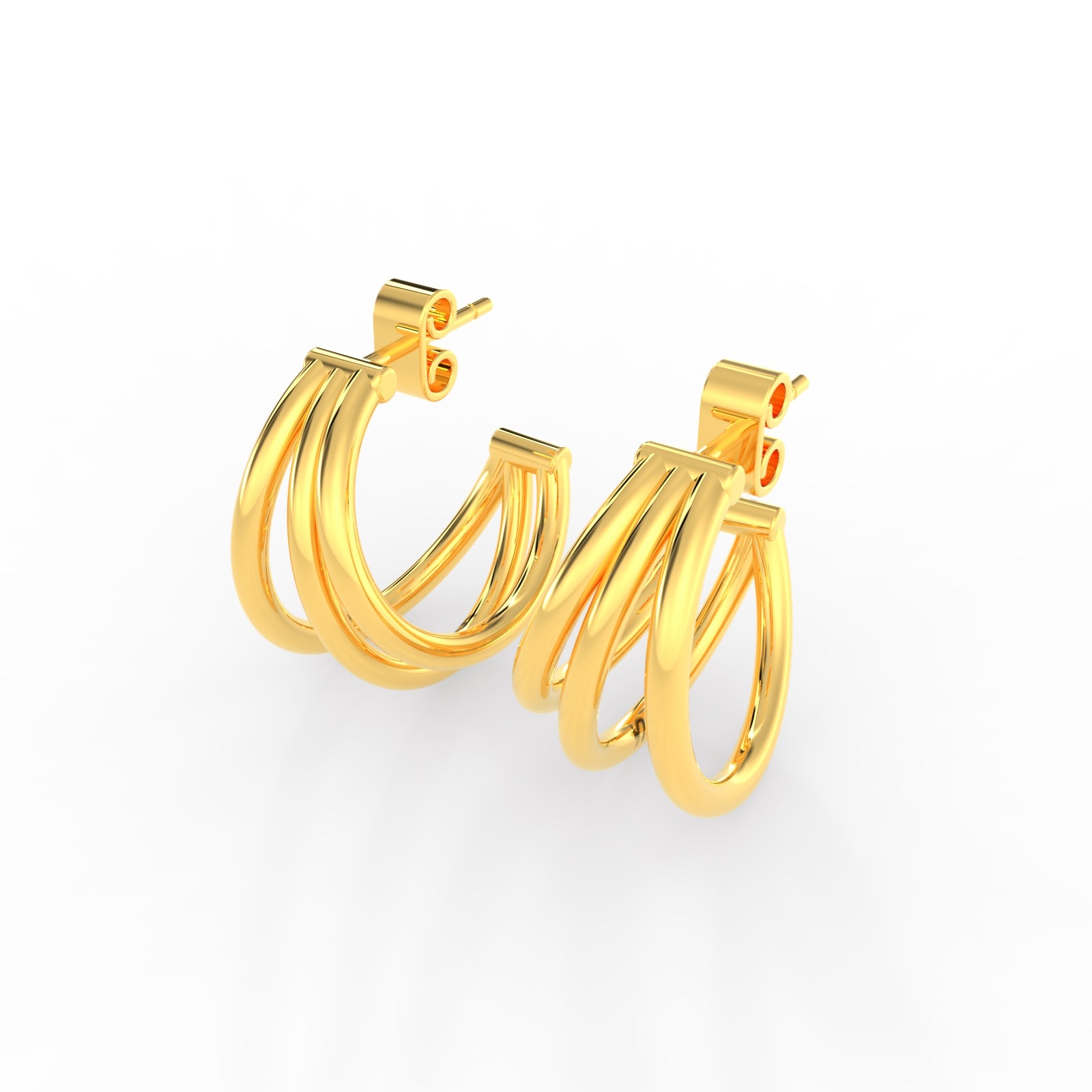 TVISVA JEWELS Women's Gold Plated Contemporary Plain Triple Hoop Earrings for Daily Wear & Party