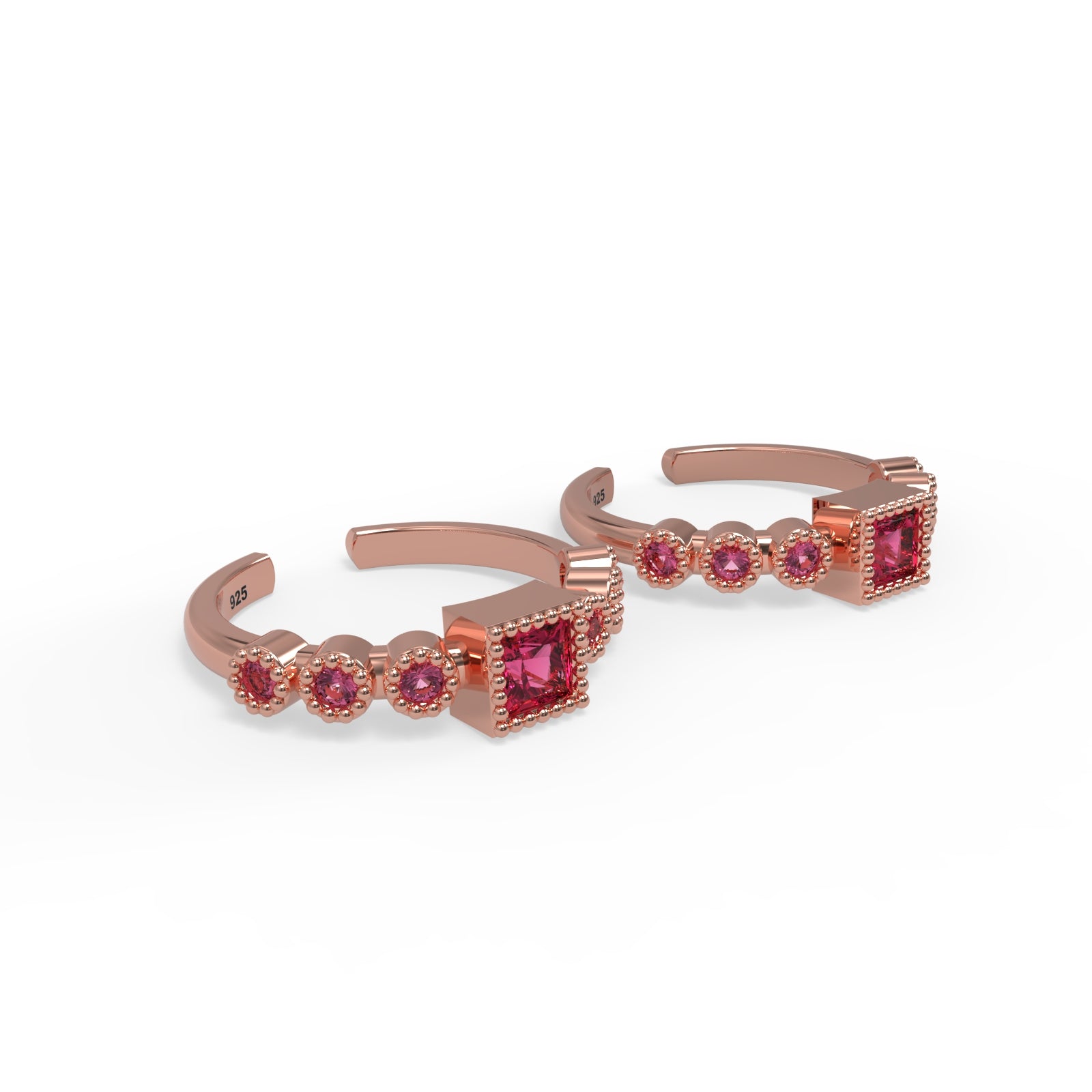 TVISVA JEWELS 925 Sterling Silver Rose Gold Plated Toe Ring for Women with Fuchsia Pink Cubic Zirconia Stones, Adjustable