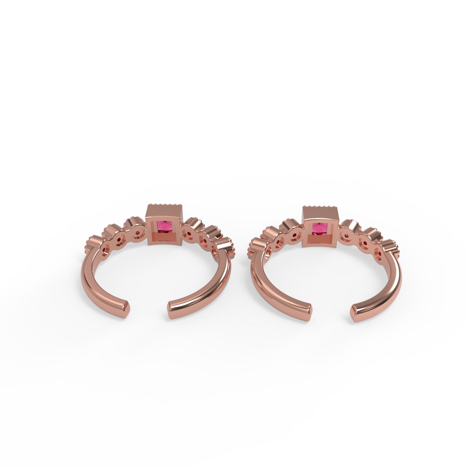 TVISVA JEWELS 925 Sterling Silver Rose Gold Plated Toe Ring for Women with Fuchsia Pink Cubic Zirconia Stones, Adjustable