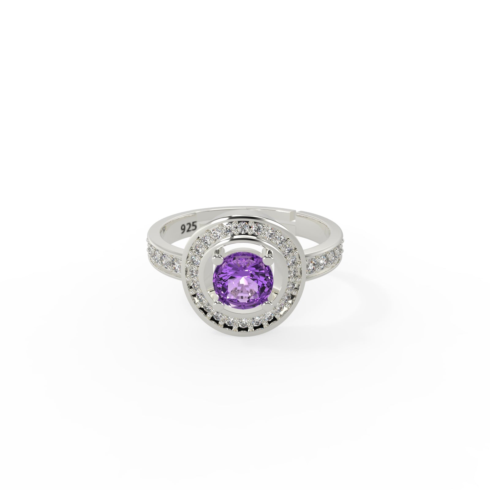 TVISVA JEWELS 925 Sterling Silver Purple & Clear Cubic Zirconia Halo Ring for Women