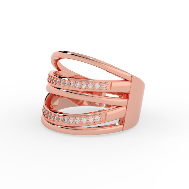 TVISVA JEWELS Rose Gold Plated Multi-Band Ring for Women with Pave Set Cubic Zirconia Stones - Contemporary Fashion Jewellery