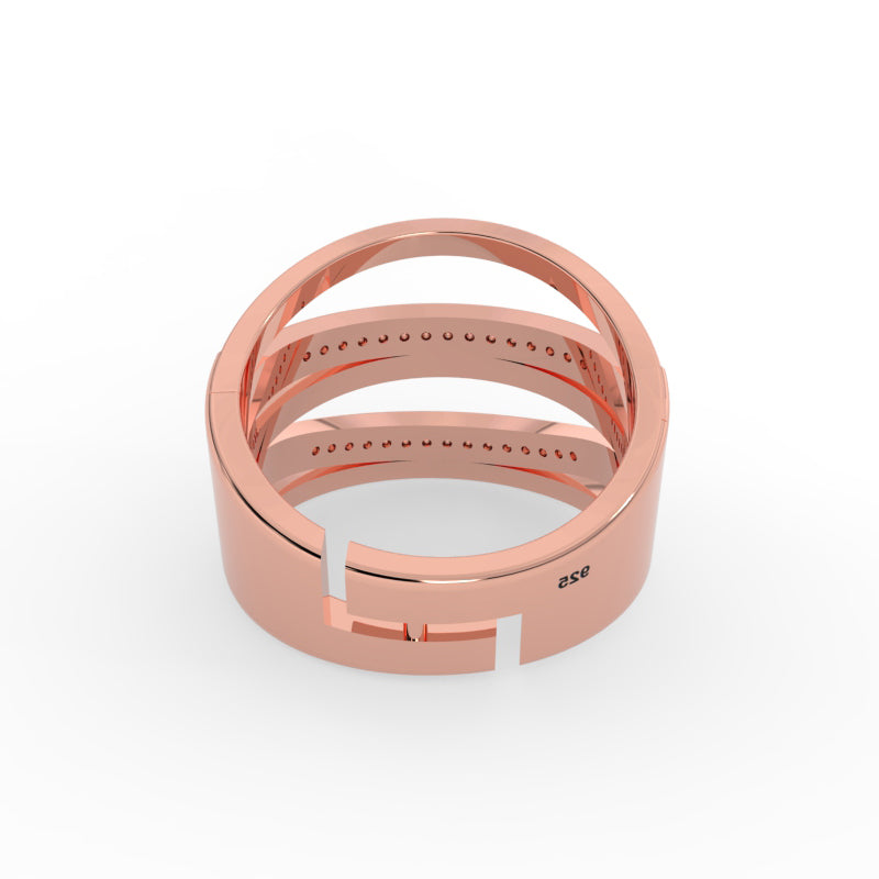 TVISVA JEWELS Rose Gold Plated Multi-Band Ring for Women with Pave Set Cubic Zirconia Stones - Contemporary Fashion Jewellery