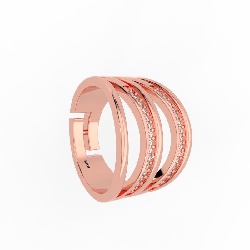 TVISVA JEWELS Rose Gold Plated Multi-Band Ring for Women with Pave Set Cubic Zirconia Stones - Contemporary Fashion Jewellery