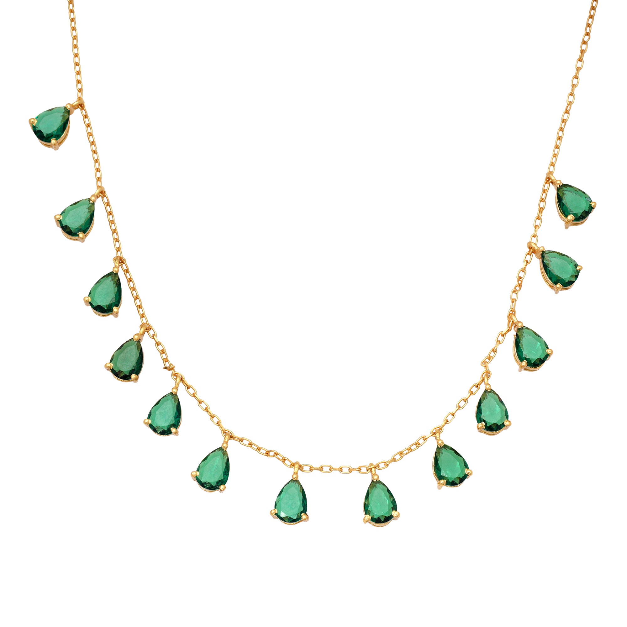 Emerald Teardrop Dangle Necklace in 925 Sterling Silver – Gold Plated Statement Chain