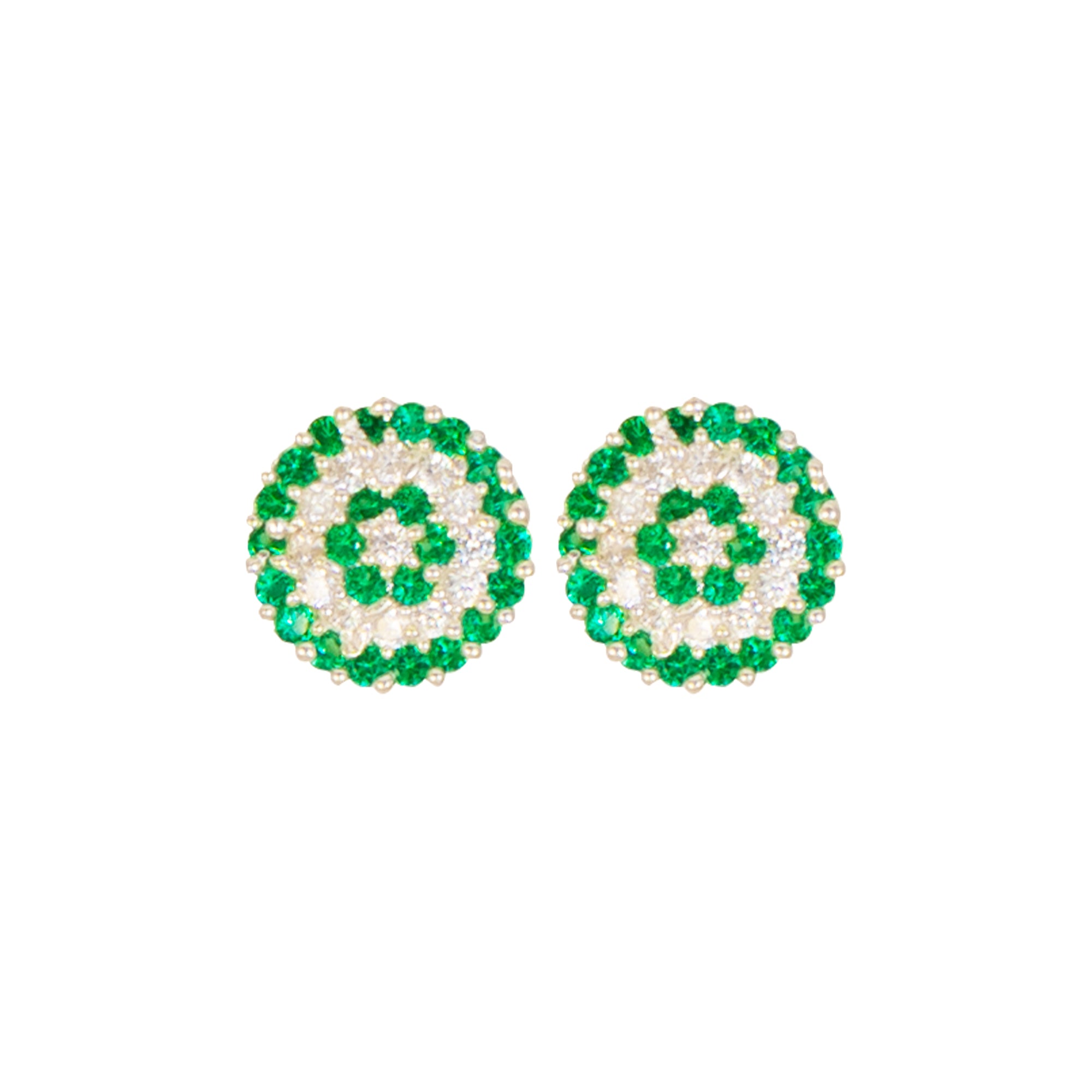 925 Sterling Silver Green & White Circular CZ Stud Earrings for Women | Elegant Daily Wear Studs