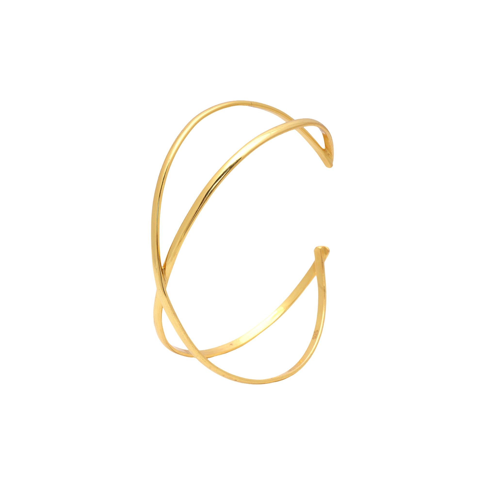 925 Sterling Silver Gold Plated Criss-Cross Open Cuff Bracelet for Women