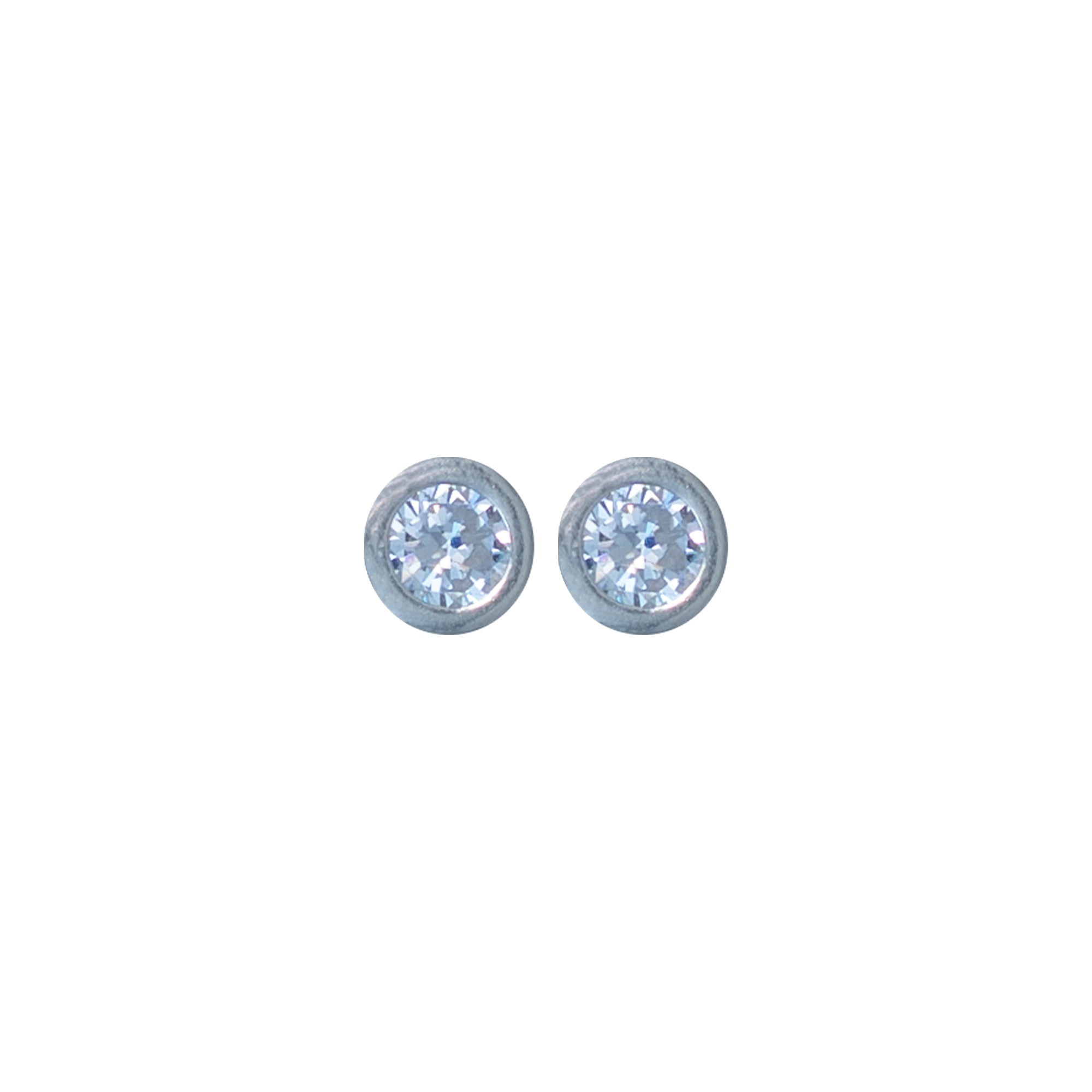 Classic Sterling Silver Round Crystal Stud Earrings