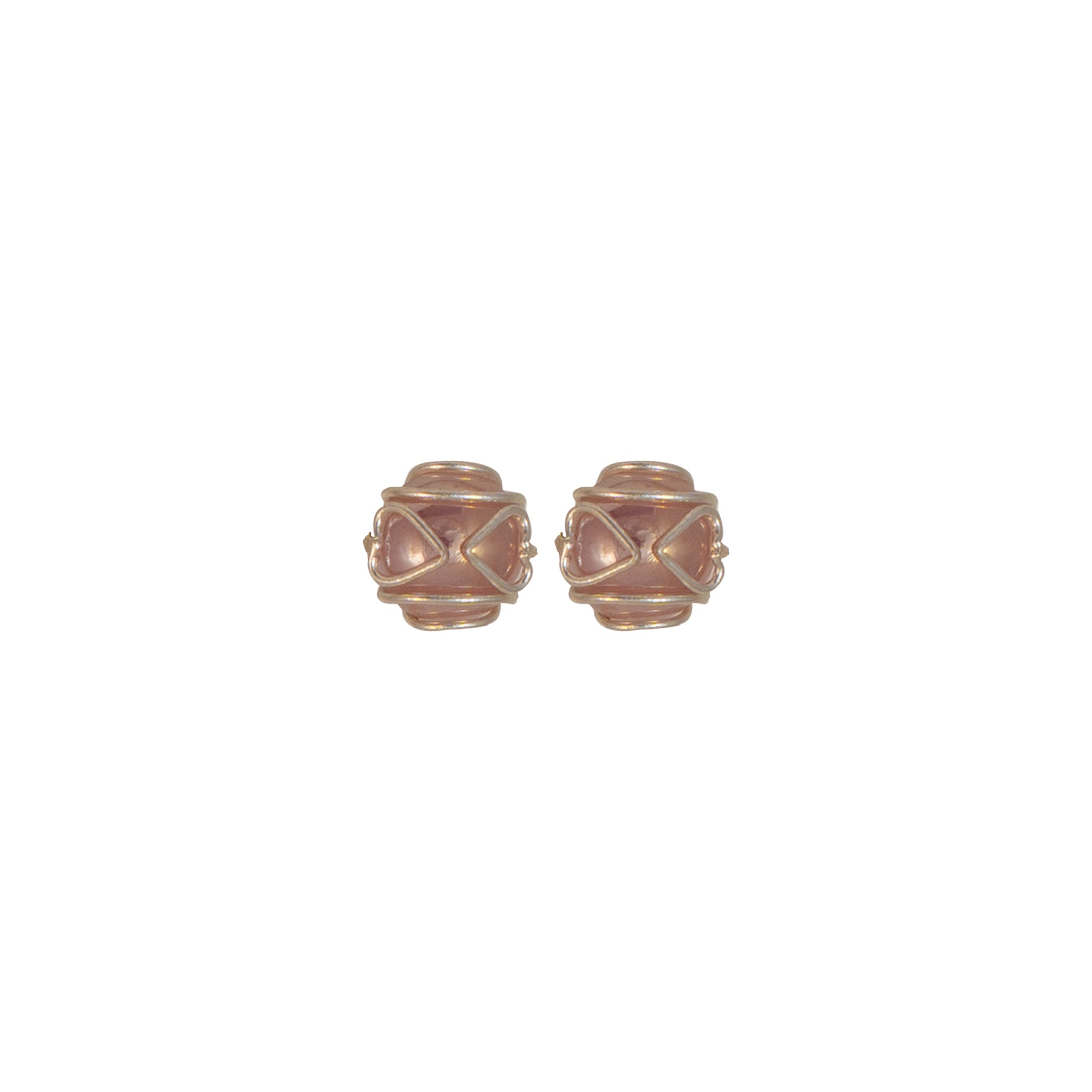 Blush Pink Bead Stud Earrings for Women | 925 Sterling Silver Wire Wrapped Studs
