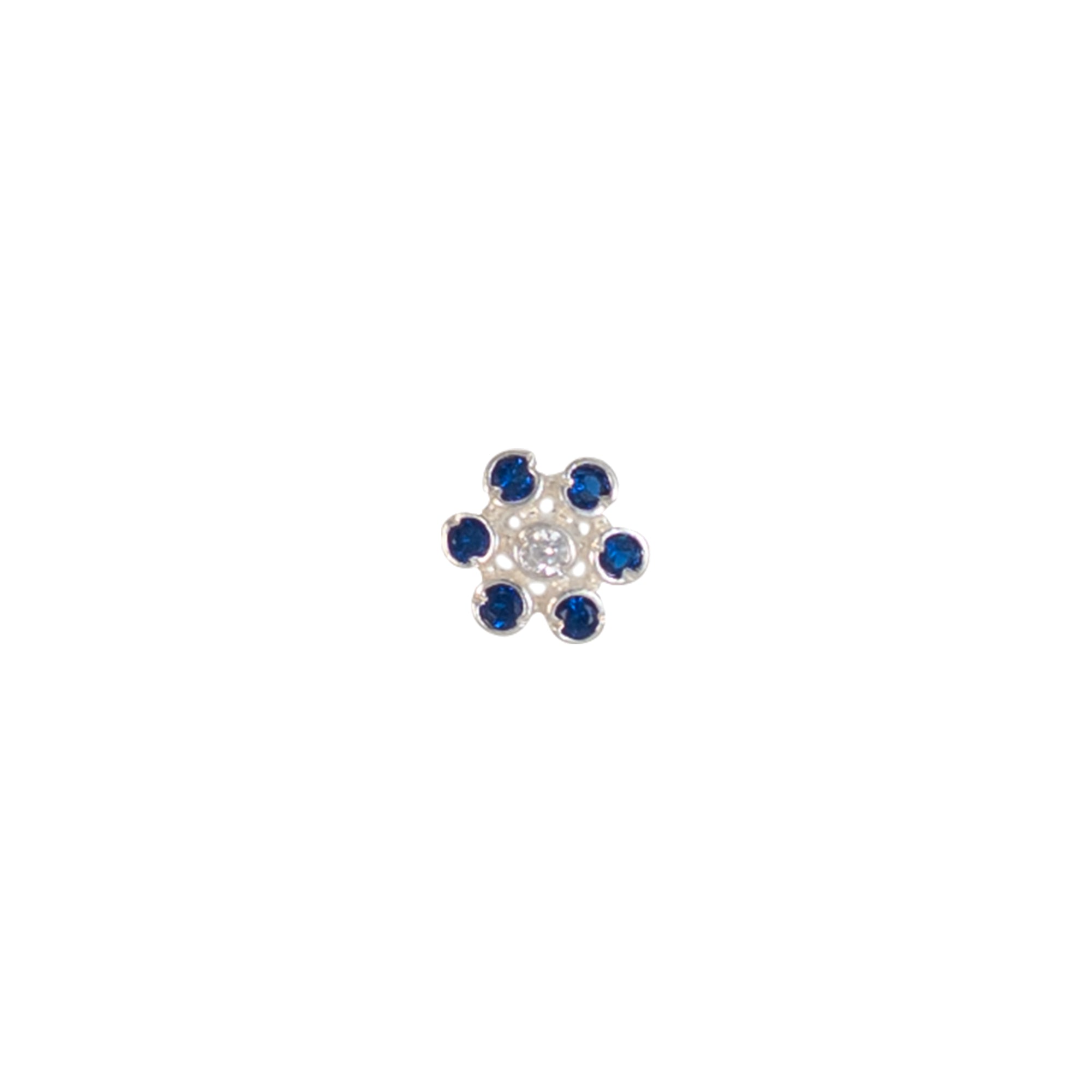 TVISVA JEWELS 925 Sterling Silver Floral Blue & White Cubic Zirconia Nose Pin for Women