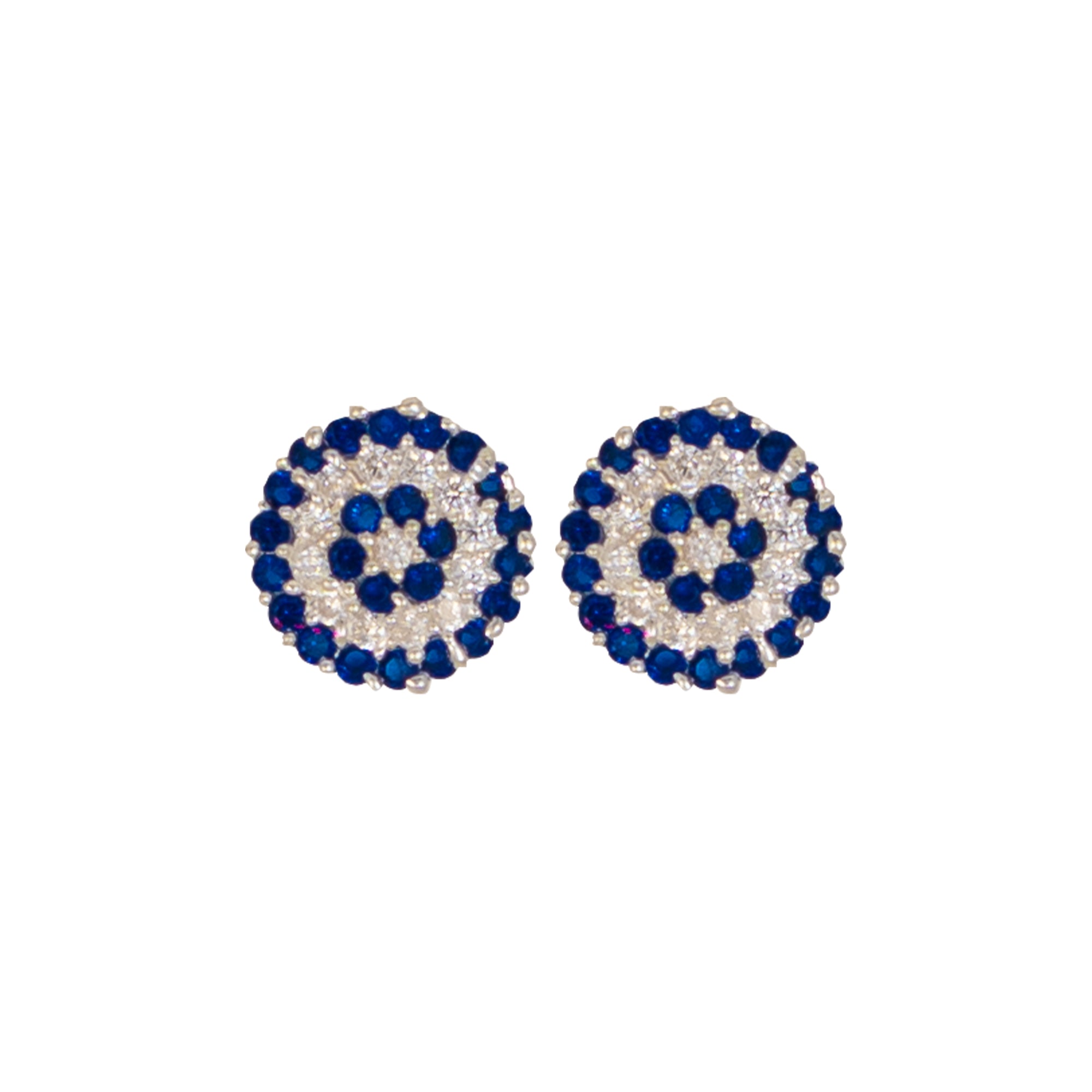 925 Sterling Silver Blue & White Circular Pavé Stud Earrings for Women | Floral Halo Design