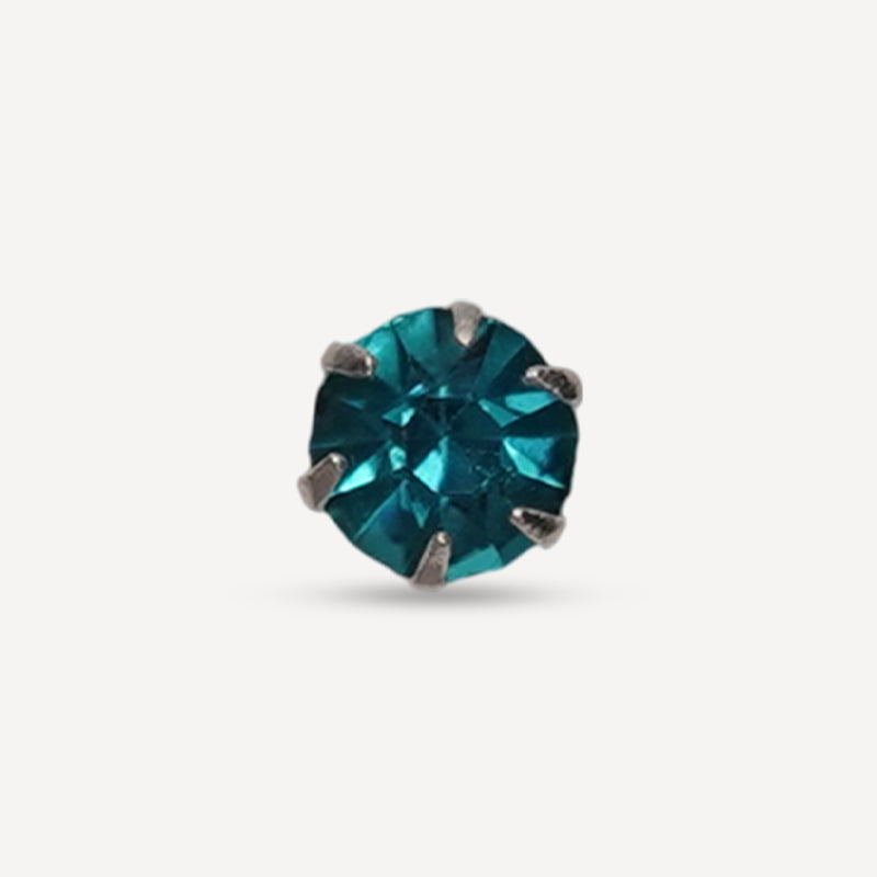 925 Silver Nosepin with Teal Blue CZ Stone – Round Solitaire Stud