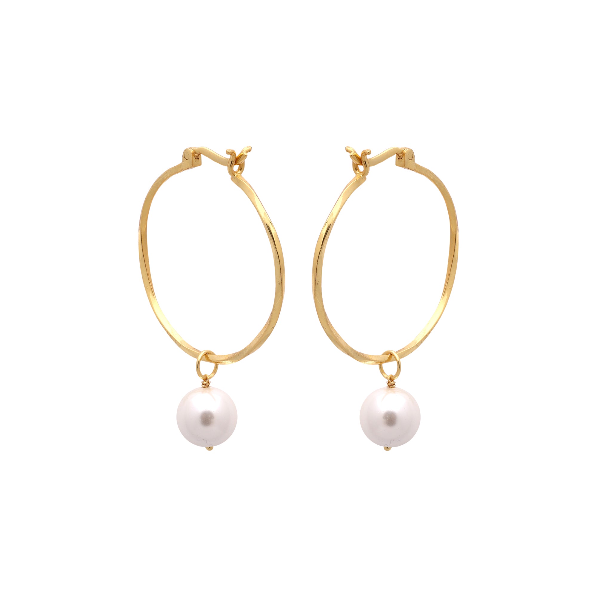 Gold-Plated Pearl Drop Hoop Earrings in 925 Sterling Silver