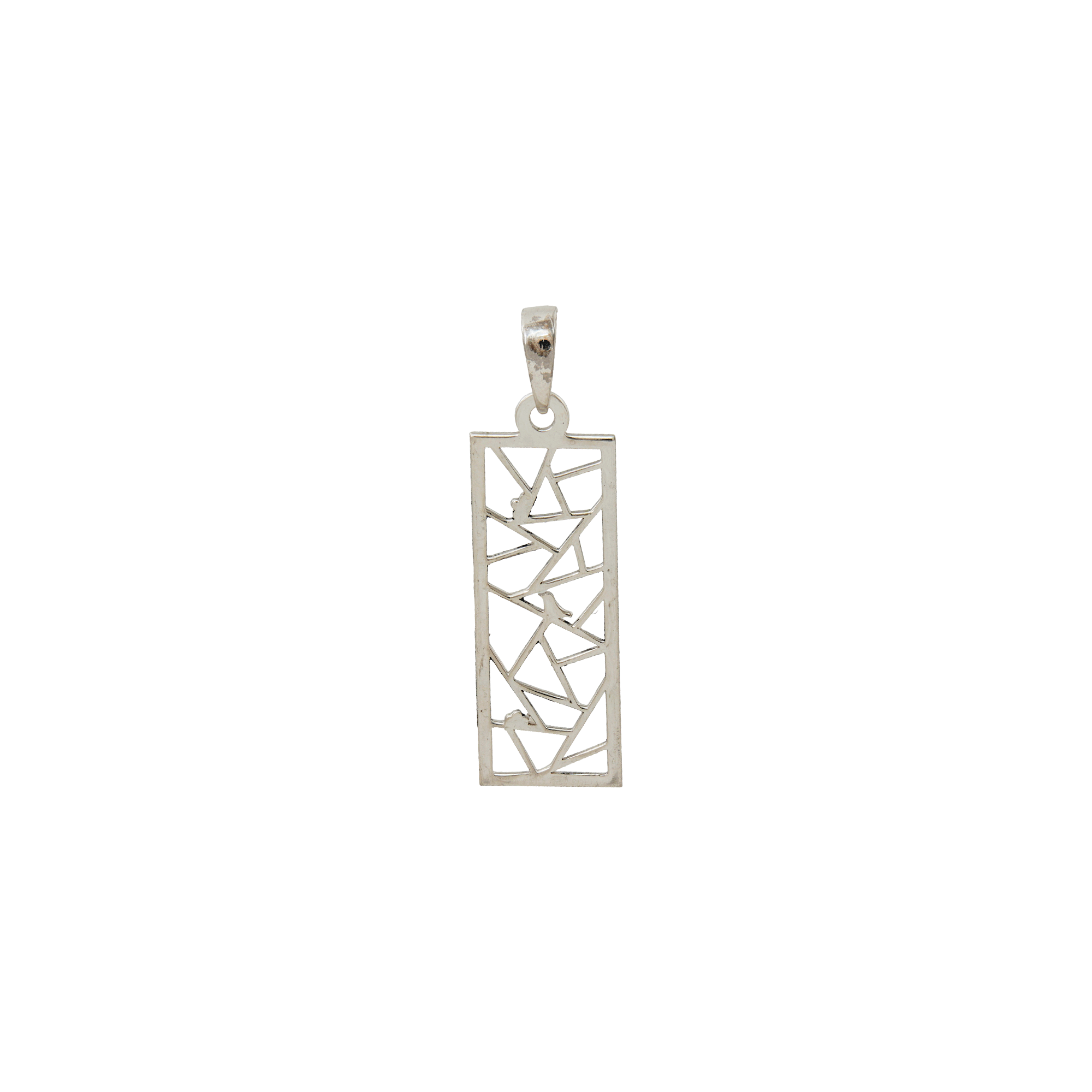925 Sterling Silver Geometric Rectangle Pendant Necklace | Modern Abstract Cutwork Pendant | Minimalist Contemporary Jewelry
