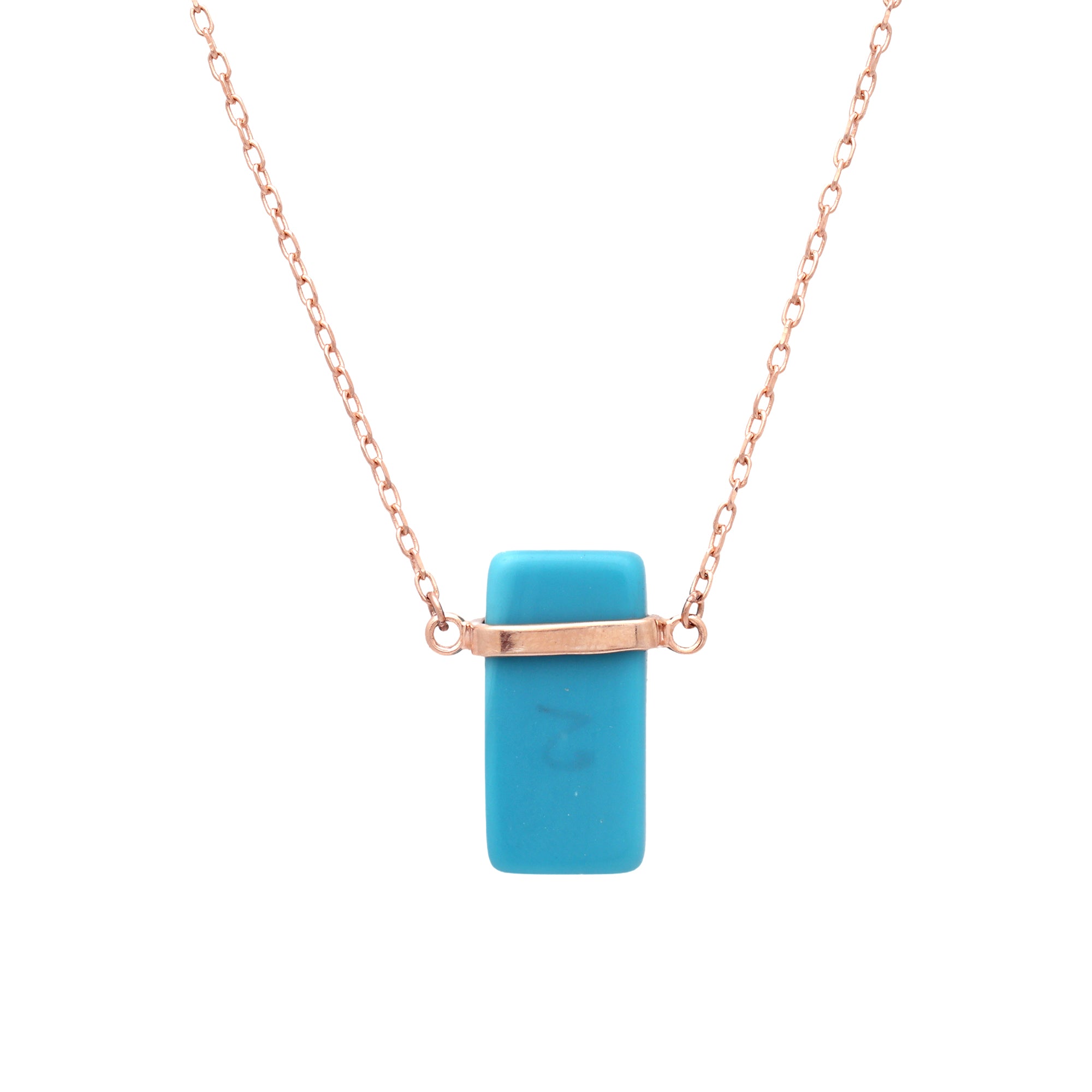 925 Sterling Silver Rose Gold-Plated Turquoise Bar Pendant Necklace for Women
