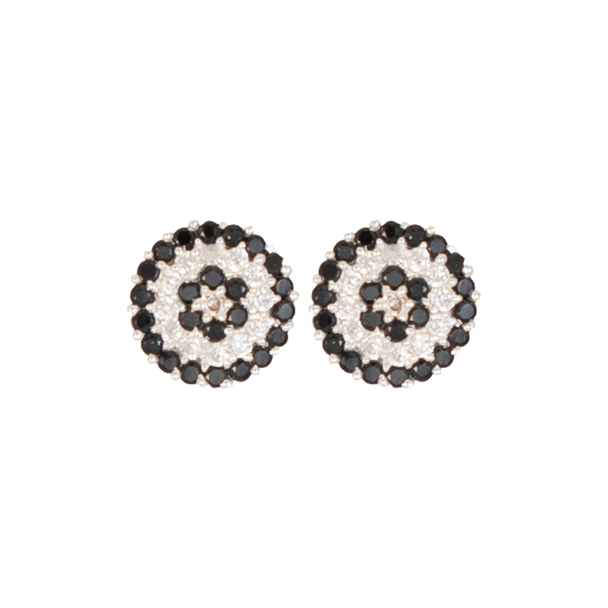 925 Sterling Silver Black & White Circular CZ Stud Earrings for Women | Classic Pavé Design
