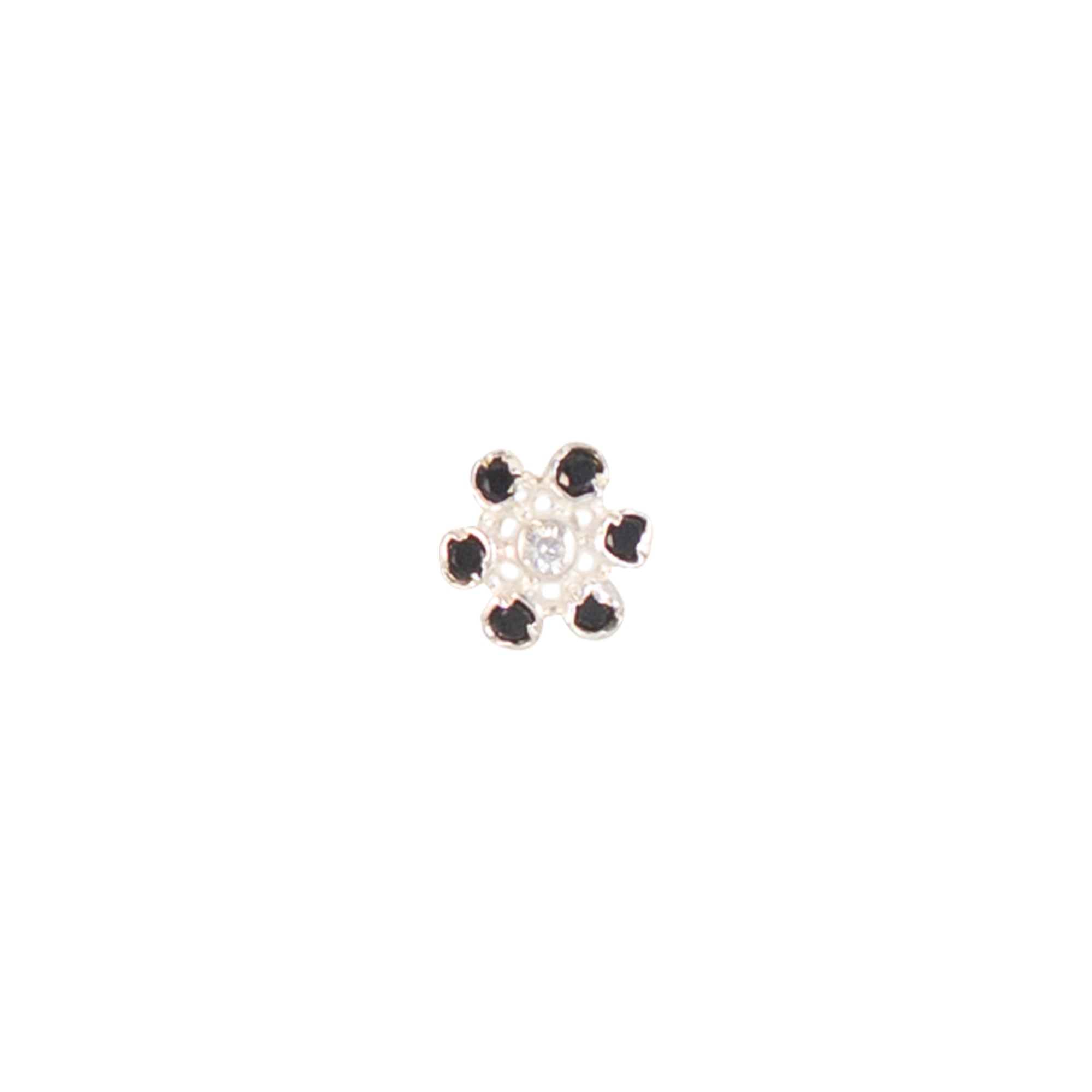 TVISVA JEWELS 925 Sterling Silver Minimalist Floral Nose Stud for Women with Clear & Black Cubic Zirconia | Daily Wear Nose Pin