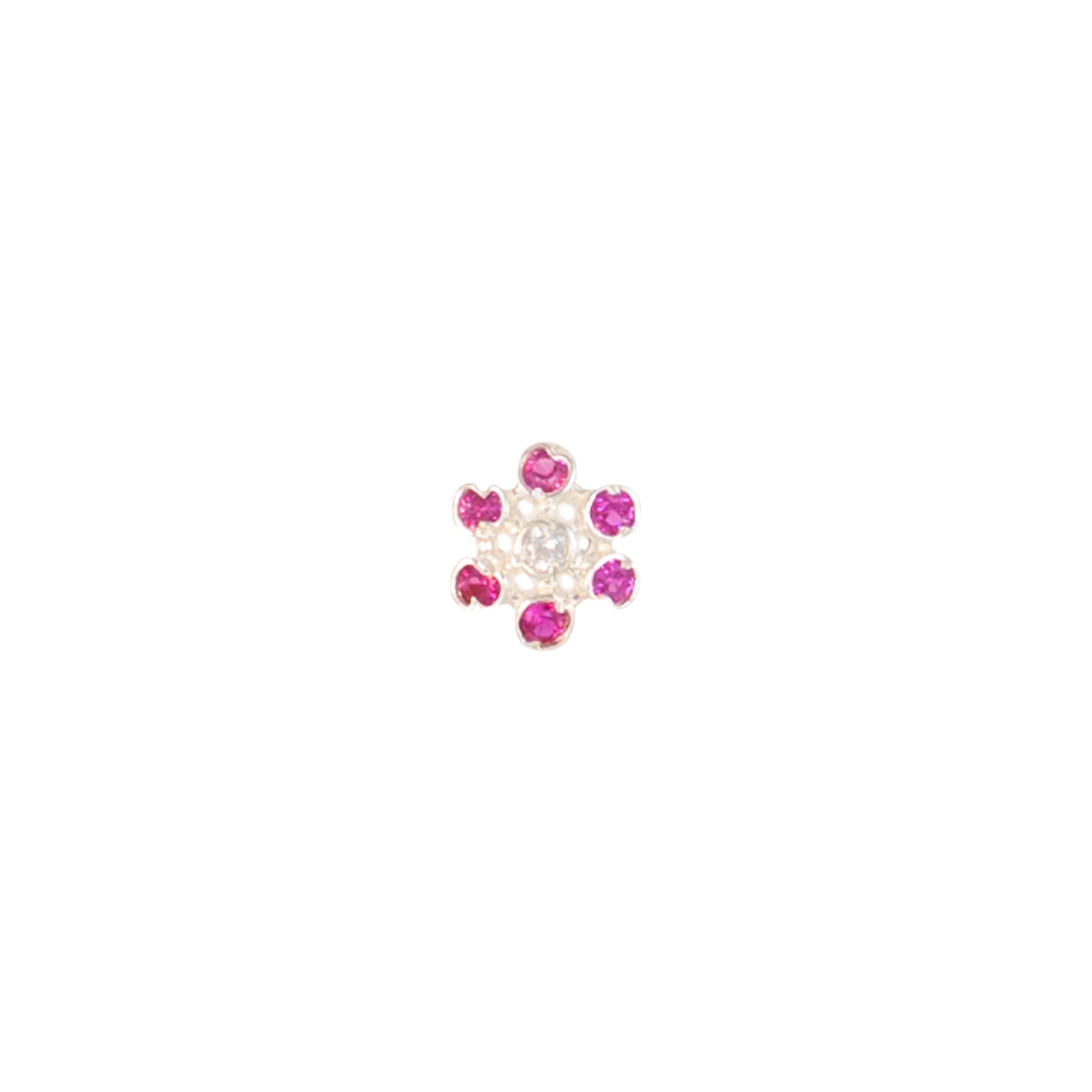 TVISVA JEWELS 925 Sterling Silver Pink & White Cubic Zirconia Floral Nose Pin for Women - Contemporary Traditional Nose Ring