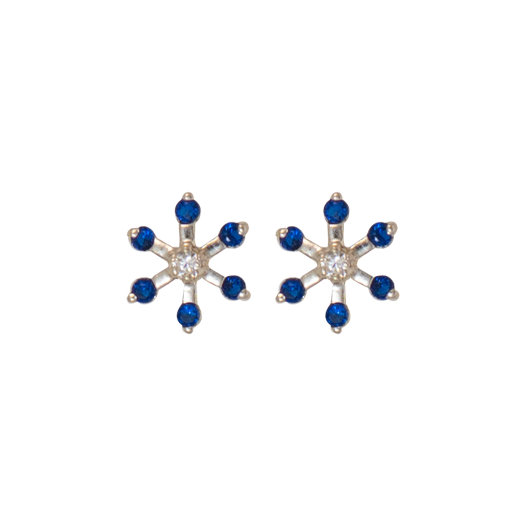 925 Sterling Silver Blue Stone Starburst Stud Earrings | Floral Sparkle Design