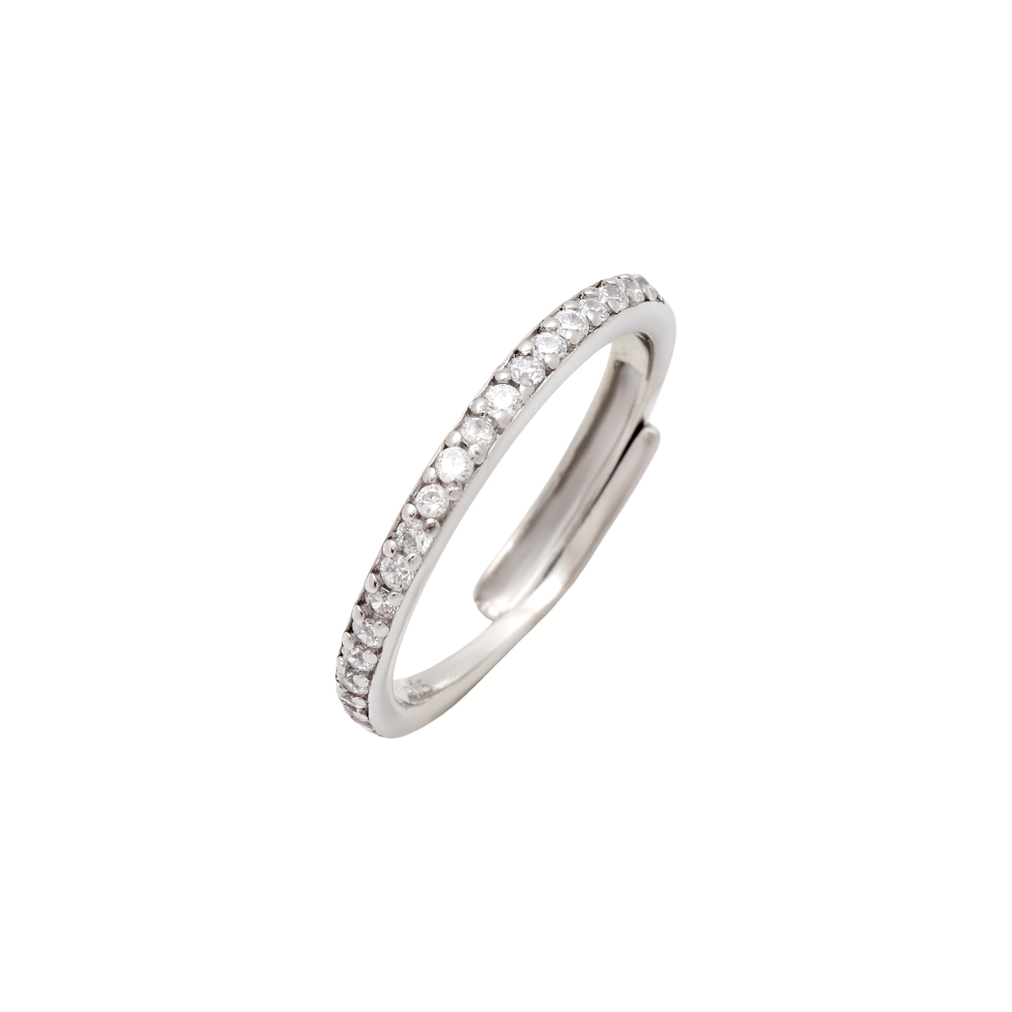 Diamond-Style CZ Eternity Ring in 925 Sterling Silver – Adjustable Slim Band