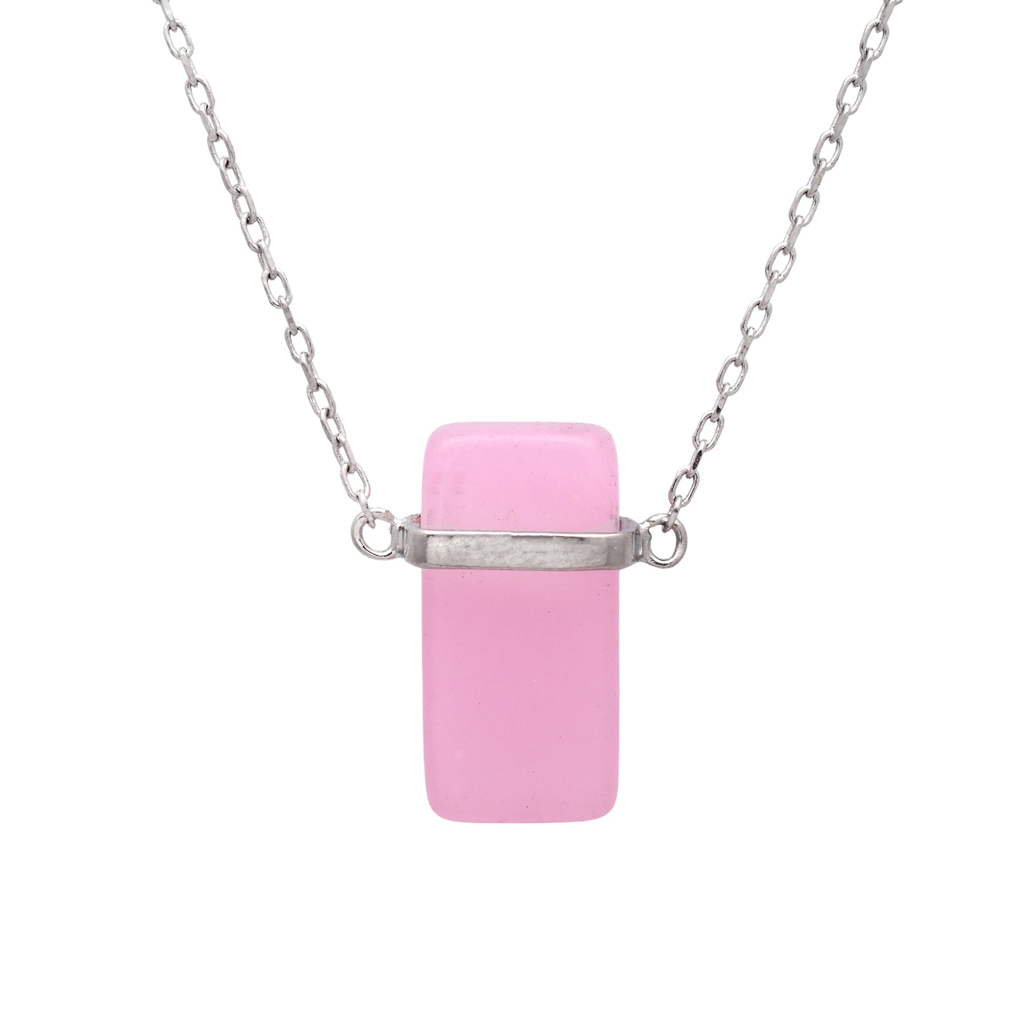 925 Sterling Silver Pink Stone Bar Pendant Necklace for Women