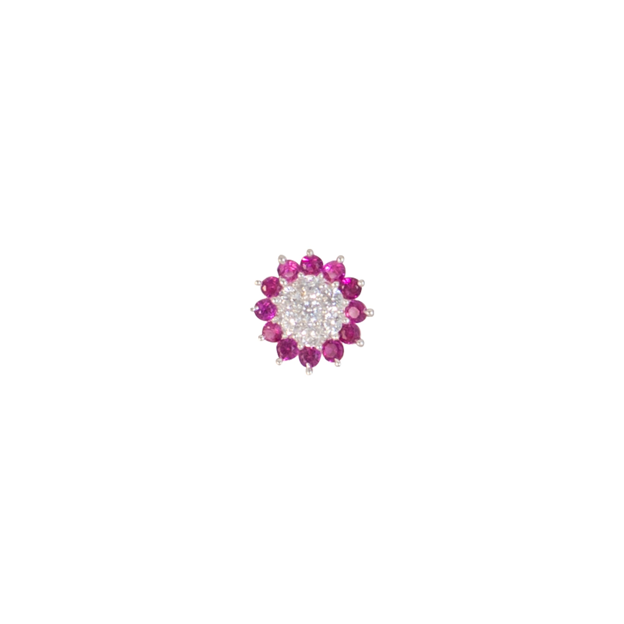 TVISVA JEWELS 925 Sterling Silver Floral Nose Pin for Women, Studded with White & Magenta Cubic Zirconia Stones, Daily Wear Nose Ring