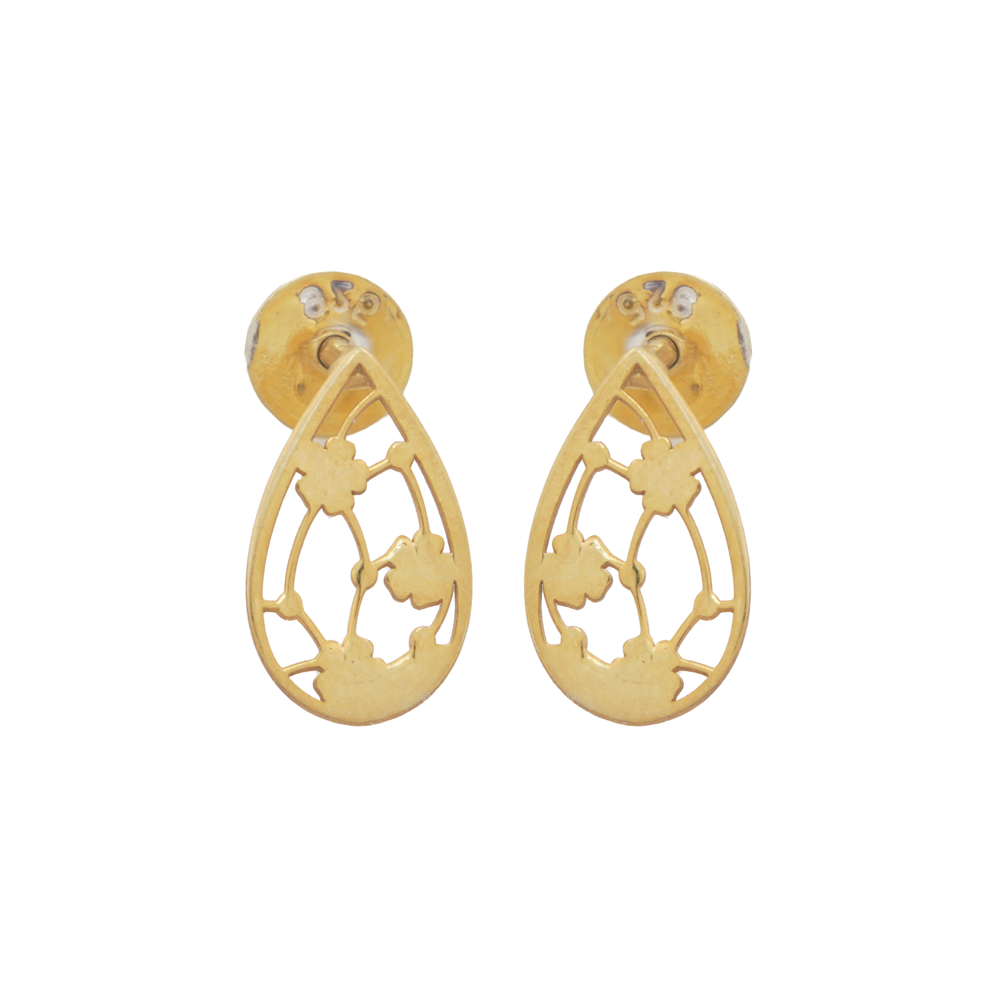 925 Sterling Silver Gold-Plated Floral Teardrop Stud Earrings | Minimalist Botanical Earrings | Elegant Everyday Jewelry