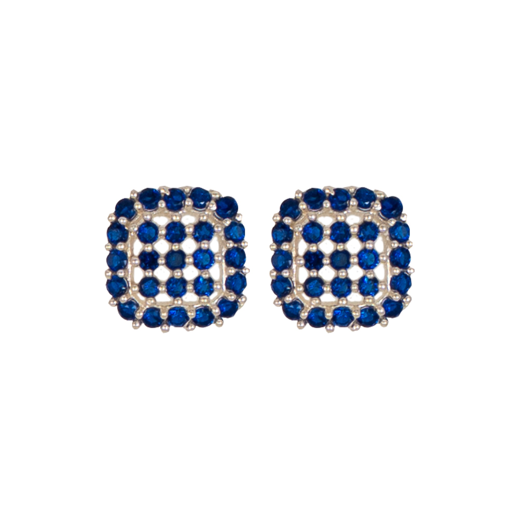925 Sterling Silver Blue Stone Square Stud Earrings