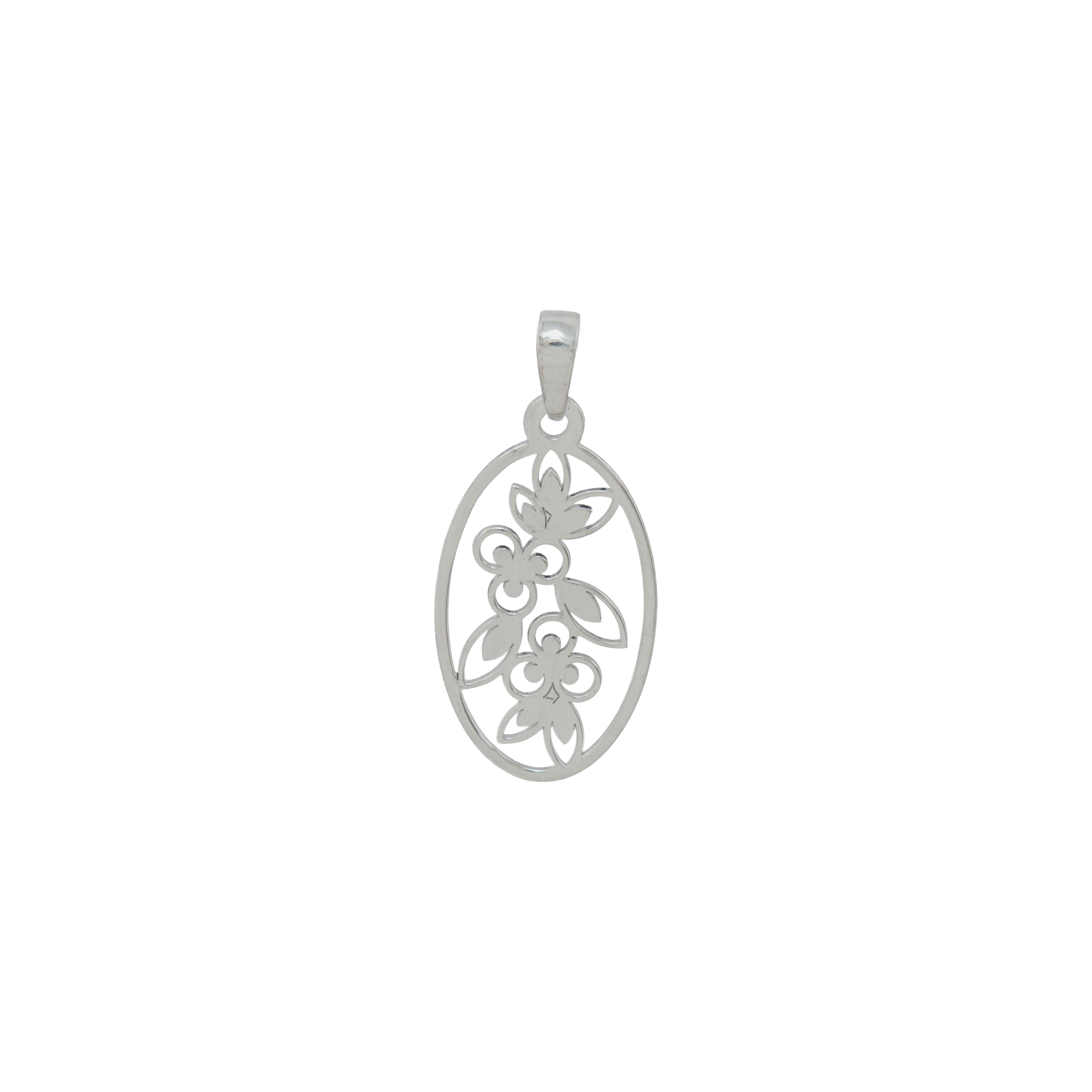 925 Sterling Silver Floral Oval Pendant Necklace | Openwork Flower Pendant | Elegant Nature Inspired Jewelry