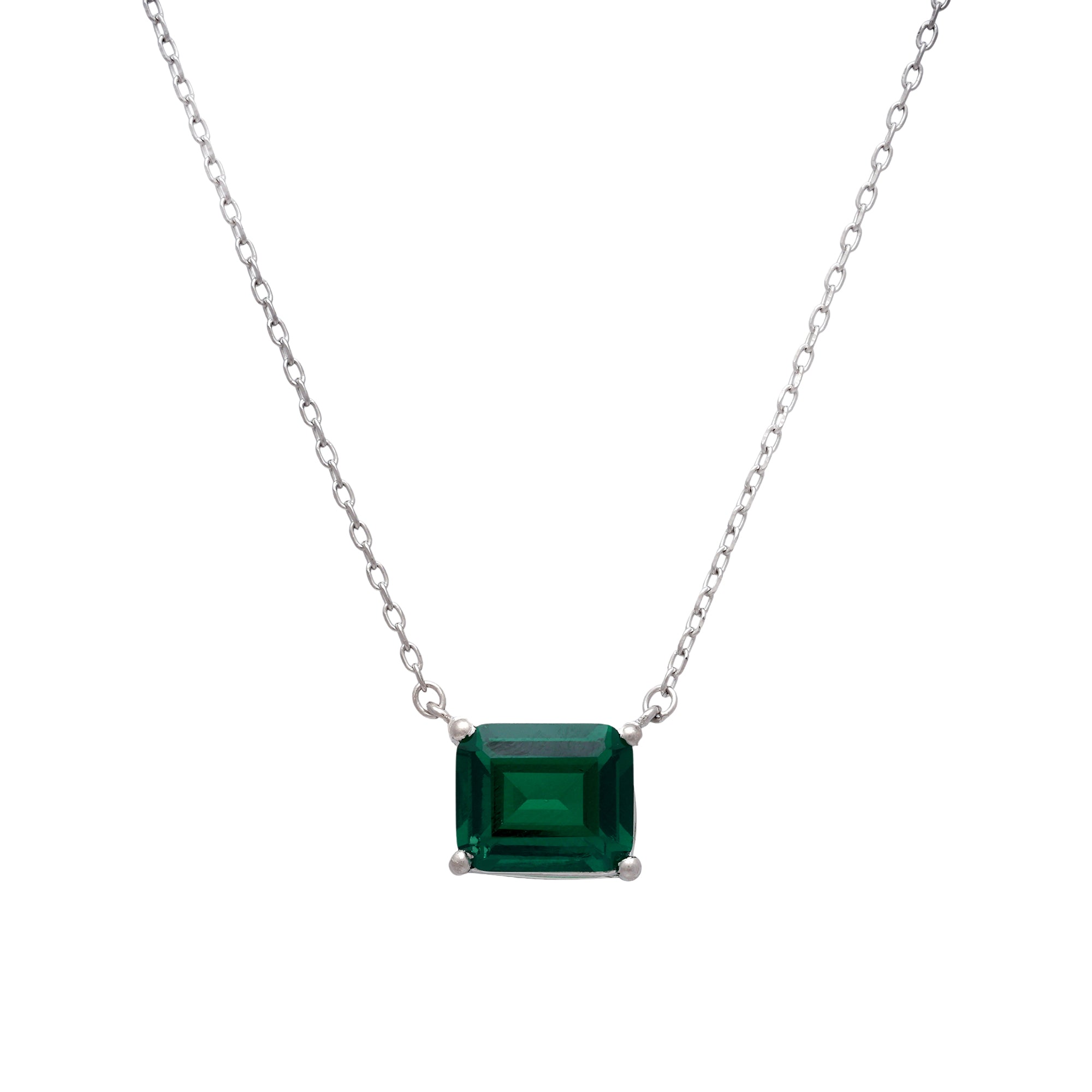 Emerald Cut Green Stone Pendant Necklace in 925 Sterling Silver
