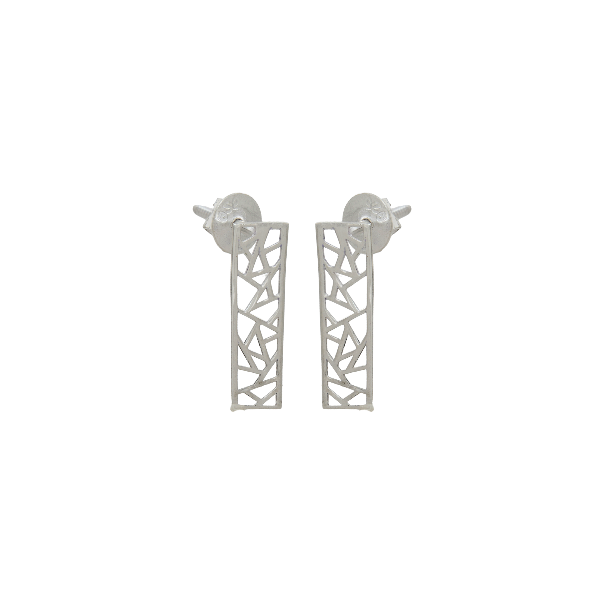925 Sterling Silver Geometric Bar Stud Earrings | Minimalist Openwork Rectangle Earrings | Contemporary Everyday Jewelry