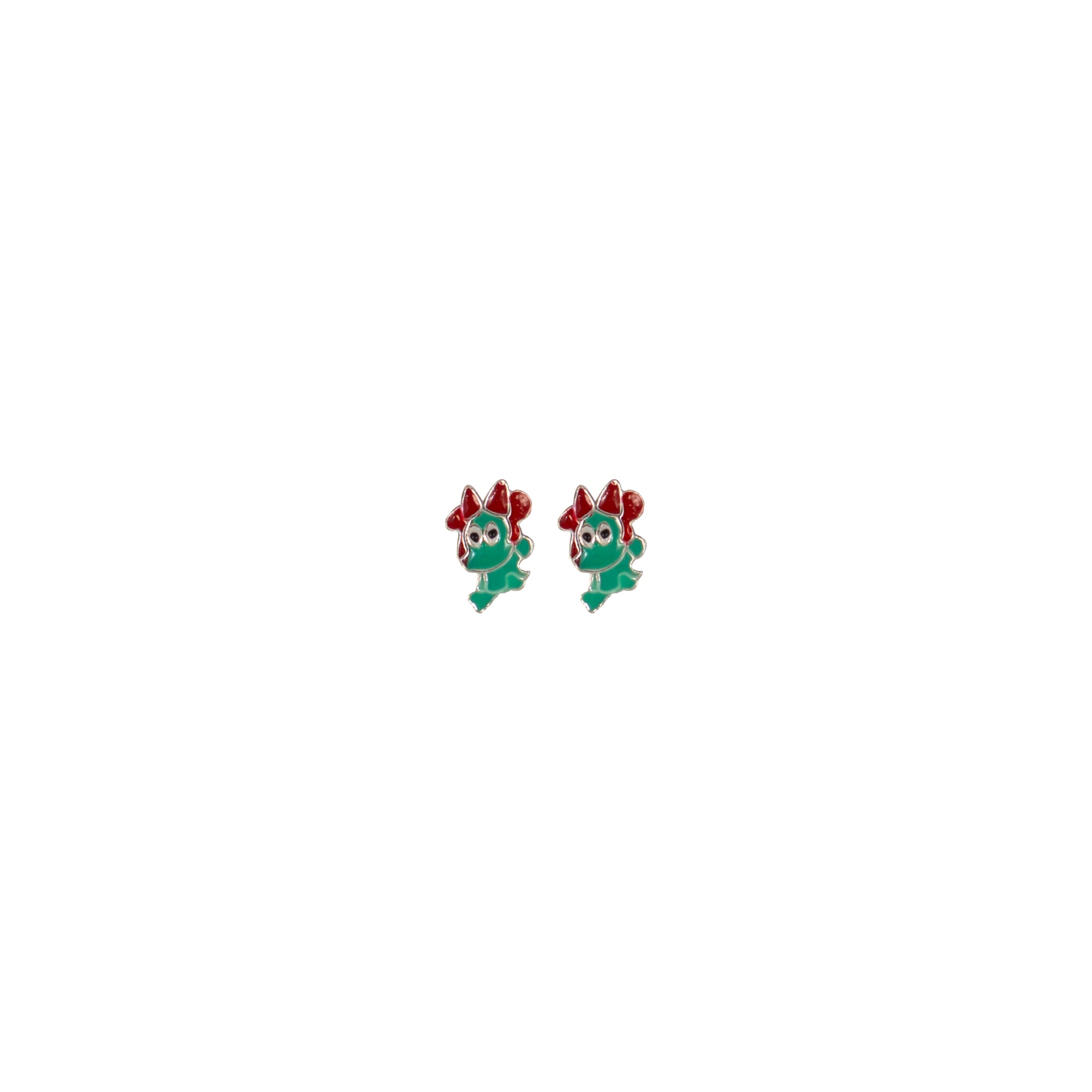 Cute Green Cartoon Stud Earrings for Kids | 925 Sterling Silver Enamel Earrings