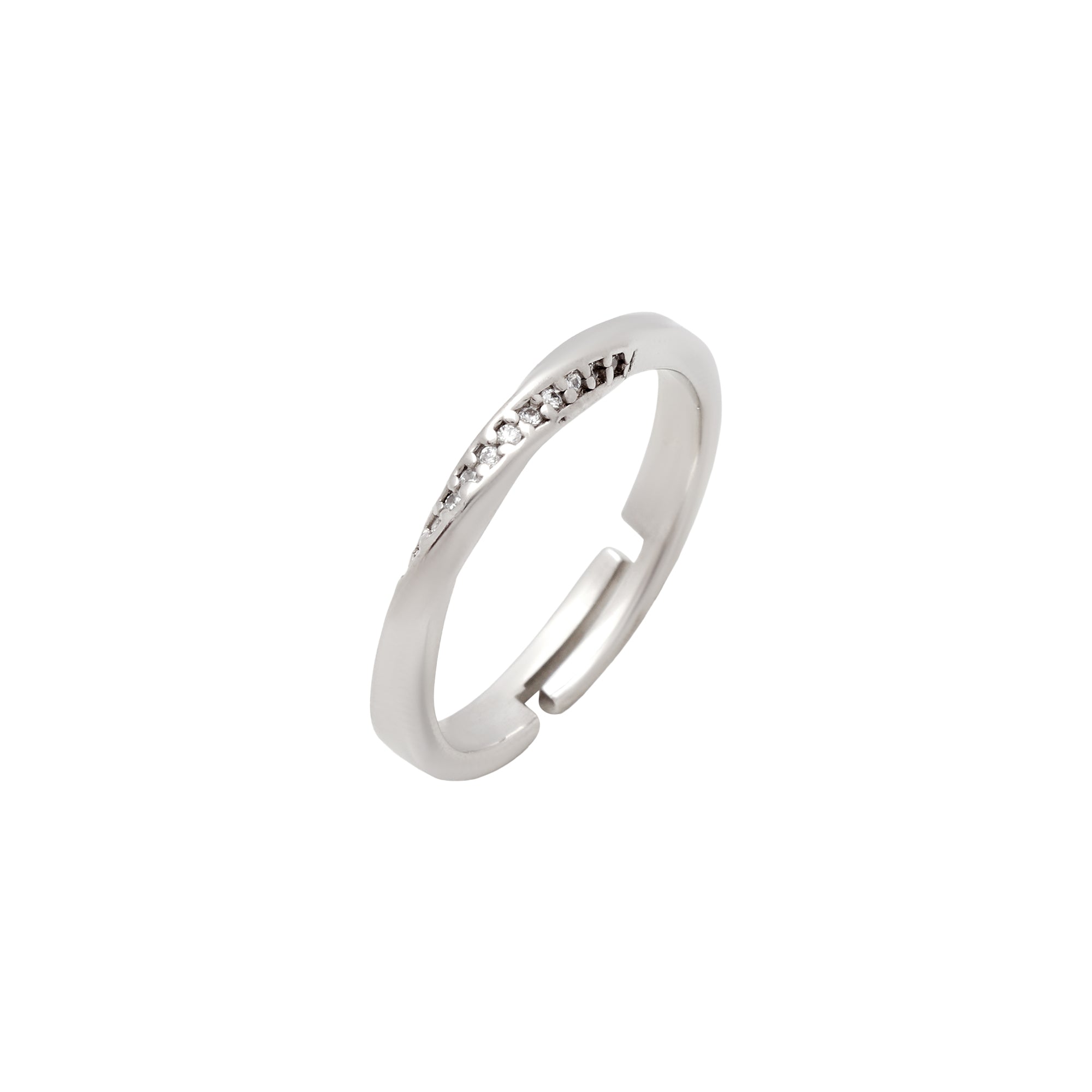 925 Sterling Silver Adjustable CZ Ring for Women | Minimal Crystal Studded Open Band Ring