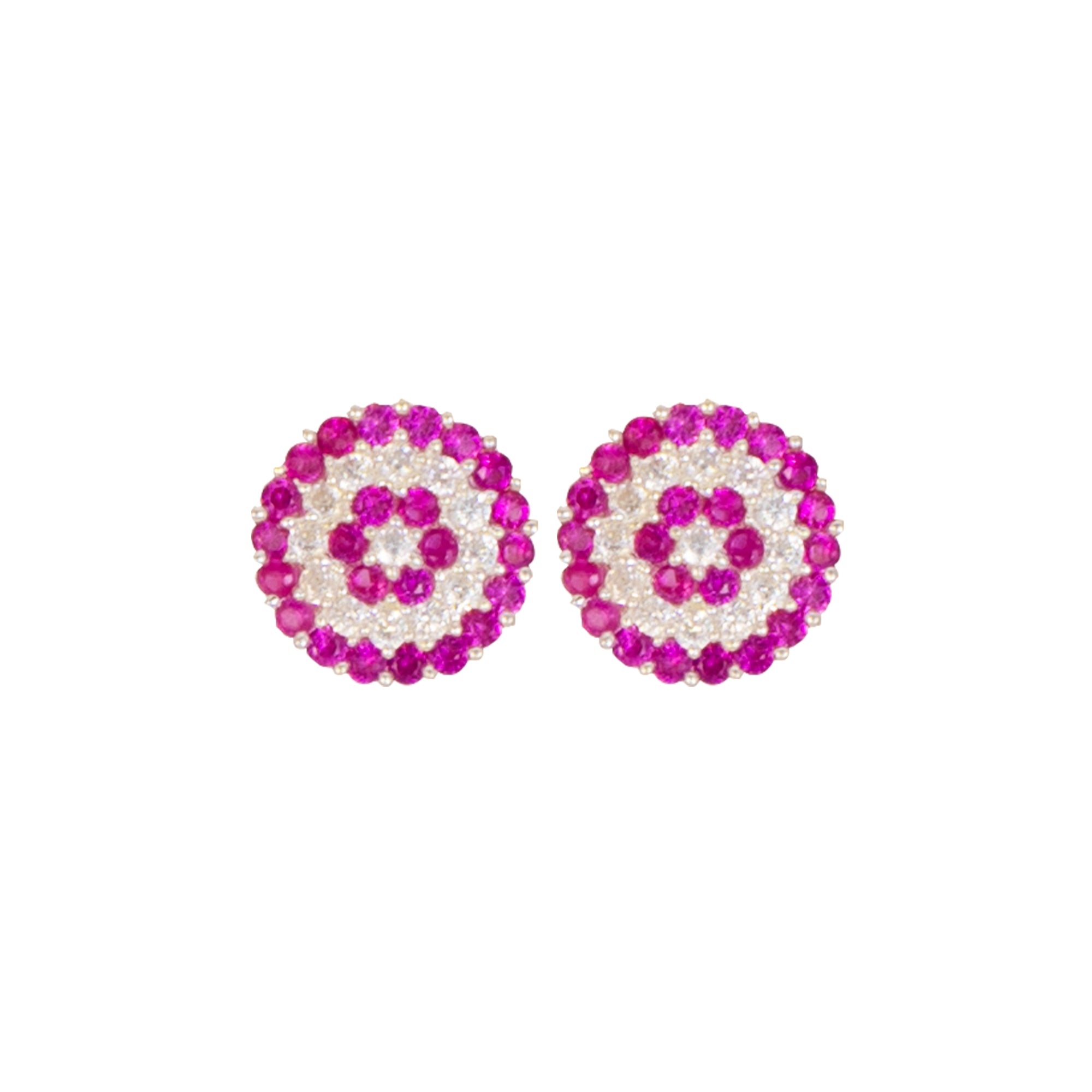 925 Sterling Silver Pink & White Circular Pavé Stud Earrings for Women | Floral Halo Design