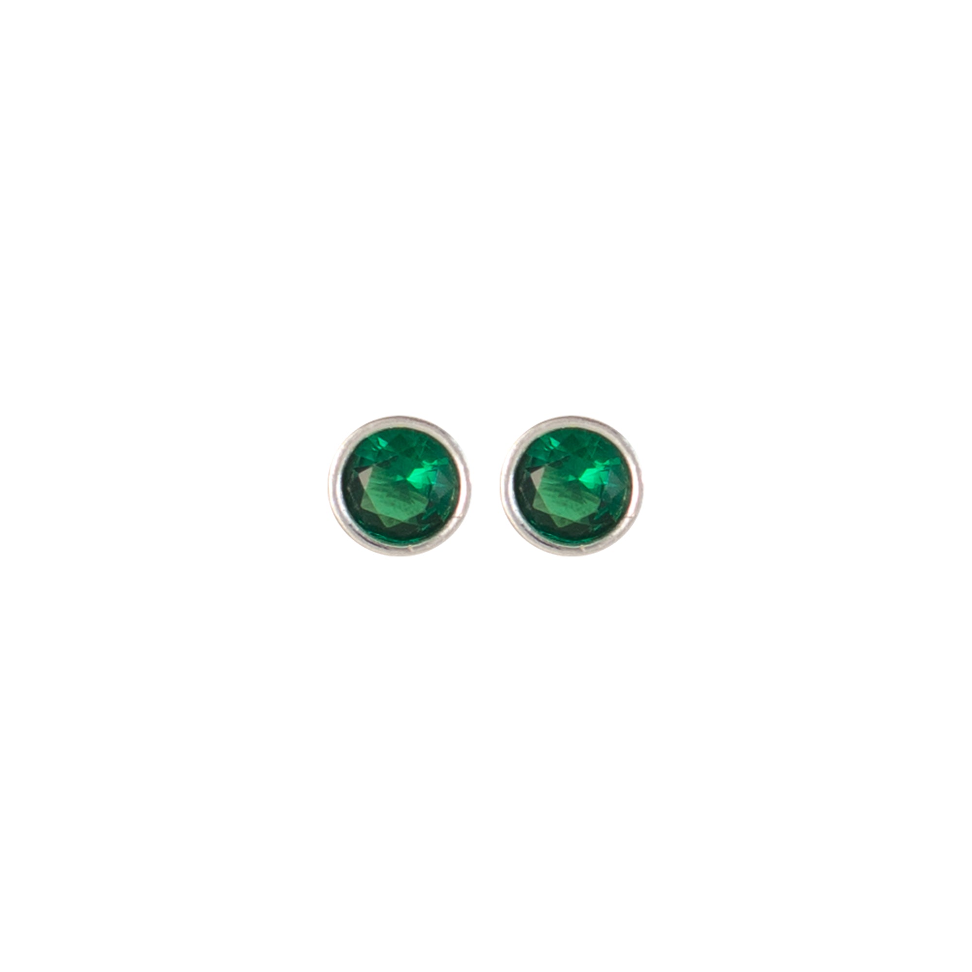 Sterling Silver Green Emerald Round Stud Earrings for Women | 925 Silver Minimal Everyday Earrings