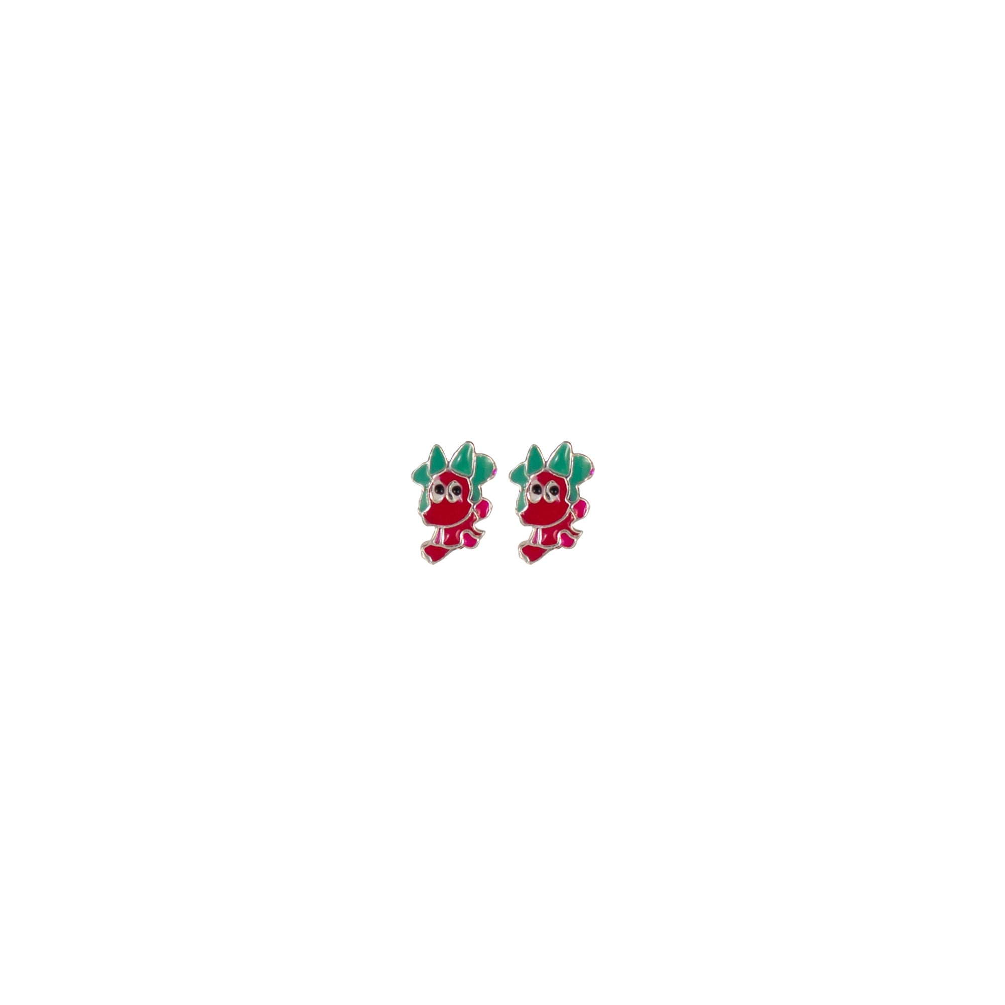 Cute Red & Green Cartoon Stud Earrings for Kids | 925 Sterling Silver Enamel Earrings